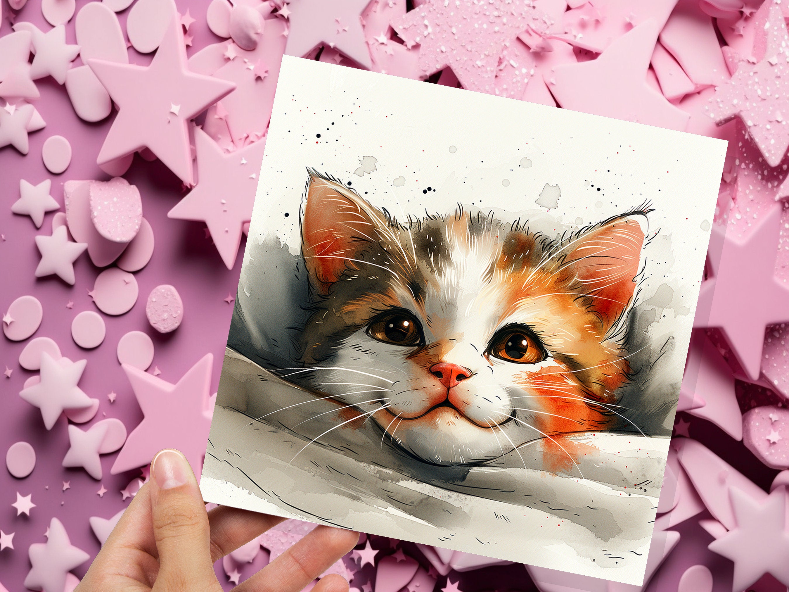 Cute Kitten Card Cat Face Curiosity Wonder Feline Pet Lovers Family Friends Whimsical - View 7