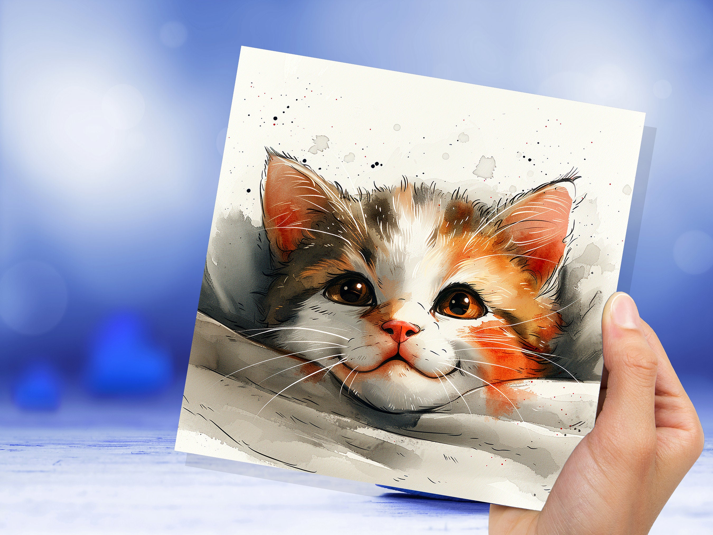 Cute Kitten Card Cat Face Curiosity Wonder Feline Pet Lovers Family Friends Whimsical - View 8