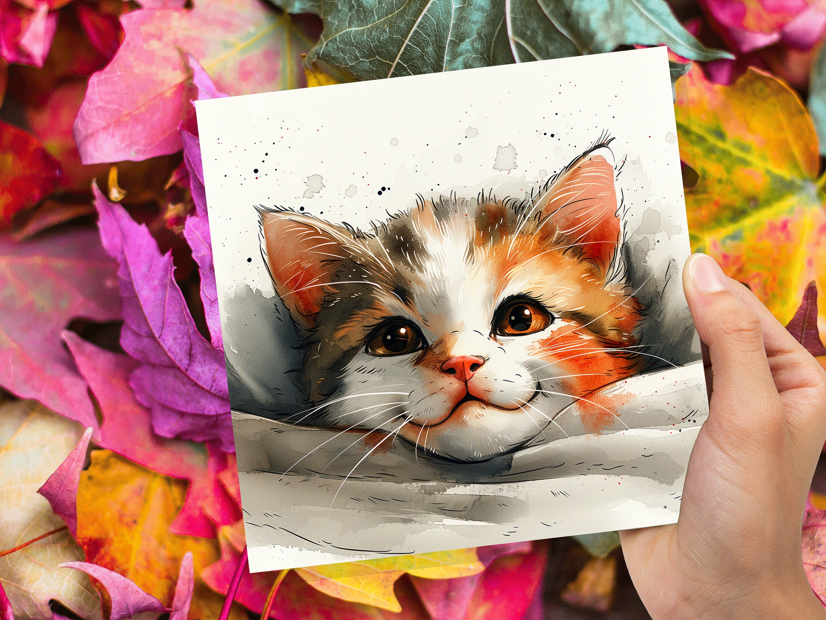 Cute Kitten Card Cat Face Curiosity Wonder Feline Pet Lovers Family Friends Whimsical - View 9