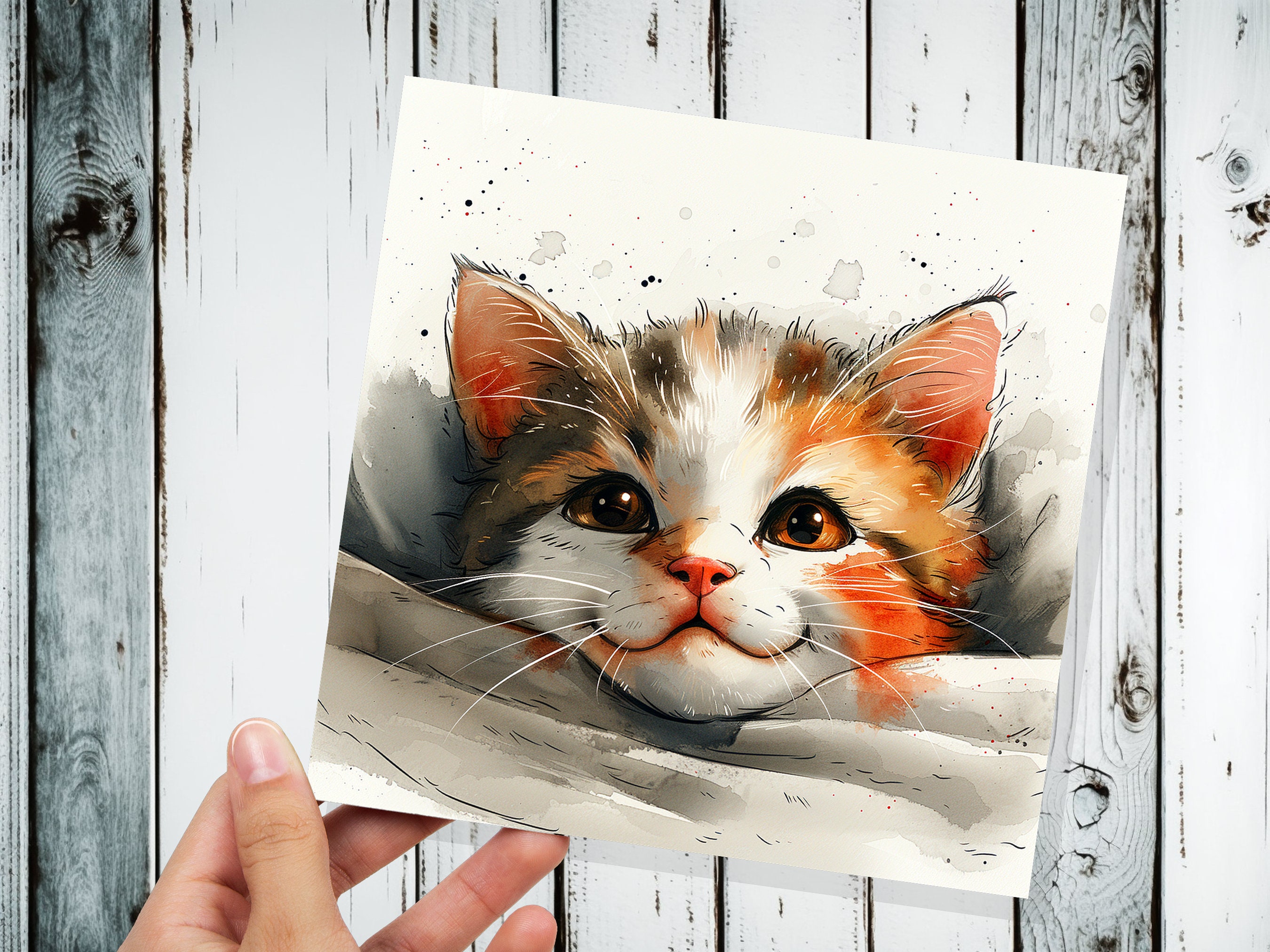 Cute Kitten Card Cat Face Curiosity Wonder Feline Pet Lovers Family Friends Whimsical - View 5