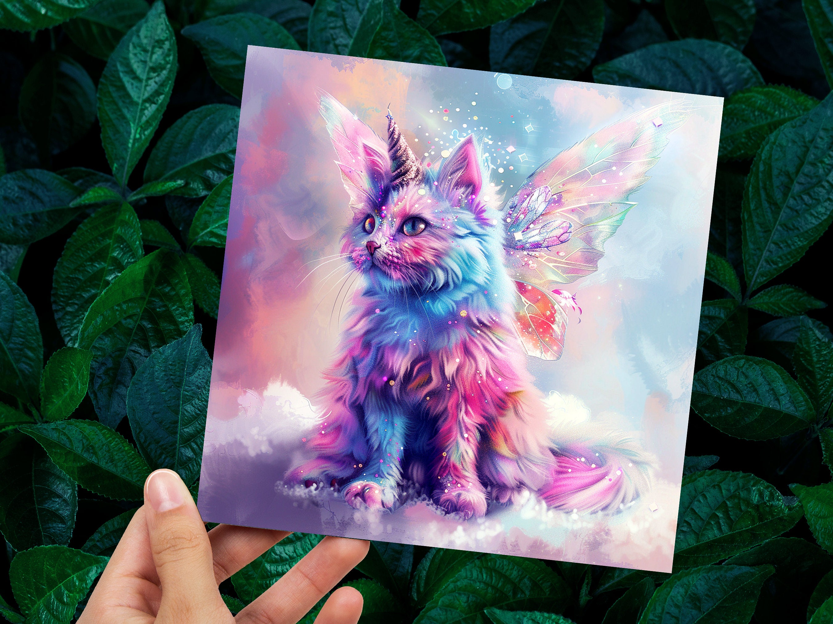 Caticorn Birthday Card Whimsical Cat Butterfly Wings Kitten for Unicorn Lovers Kids Magical Pastel Pink Purple Blue Rainbow Party Invitation - View 5