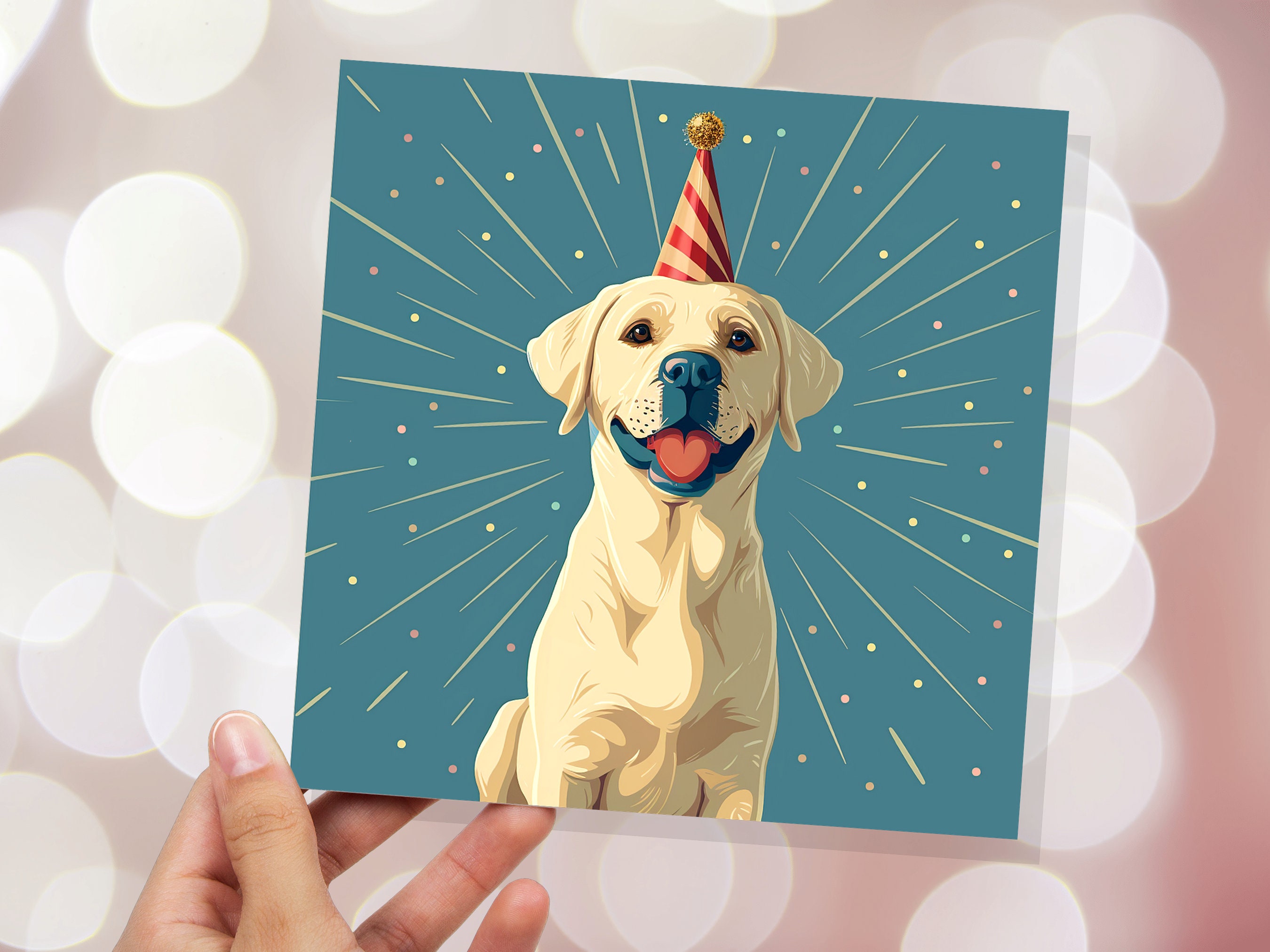 Labrador Birthday Card From the Dog for Doggy Lovers Dog Dad Mum Golden Retriever Lab Cute Party Hat Happy Celebration Pet Sitting Thank You - View 2