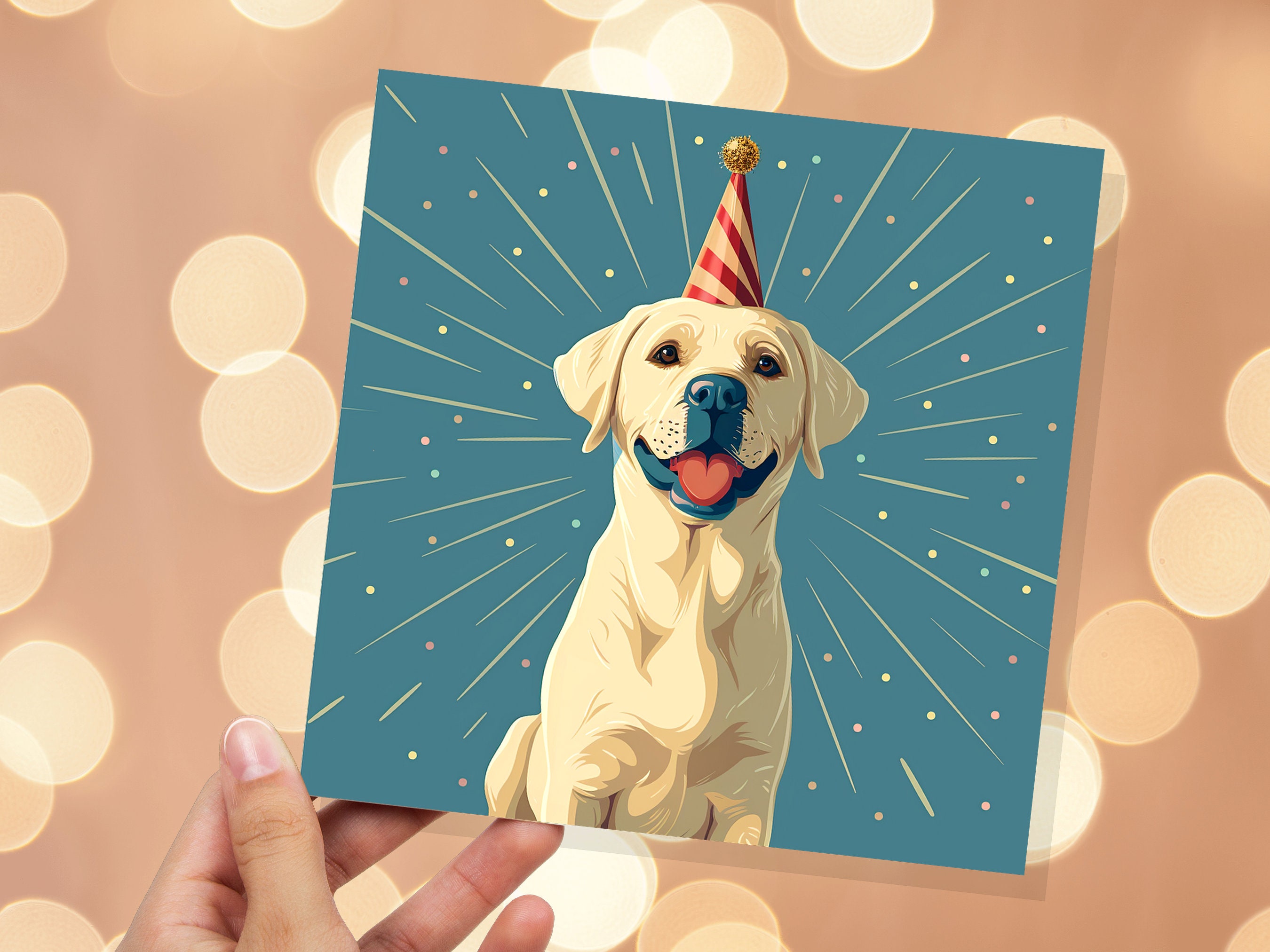 Labrador Birthday Card From the Dog for Doggy Lovers Dog Dad Mum Golden Retriever Lab Cute Party Hat Happy Celebration Pet Sitting Thank You - View 5