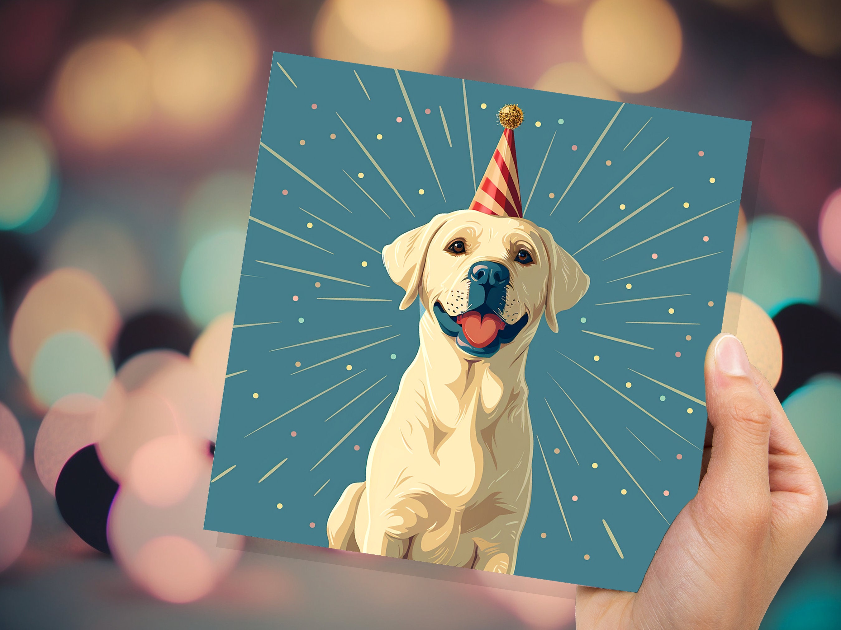 Labrador Birthday Card From the Dog for Doggy Lovers Dog Dad Mum Golden Retriever Lab Cute Party Hat Happy Celebration Pet Sitting Thank You - View 8