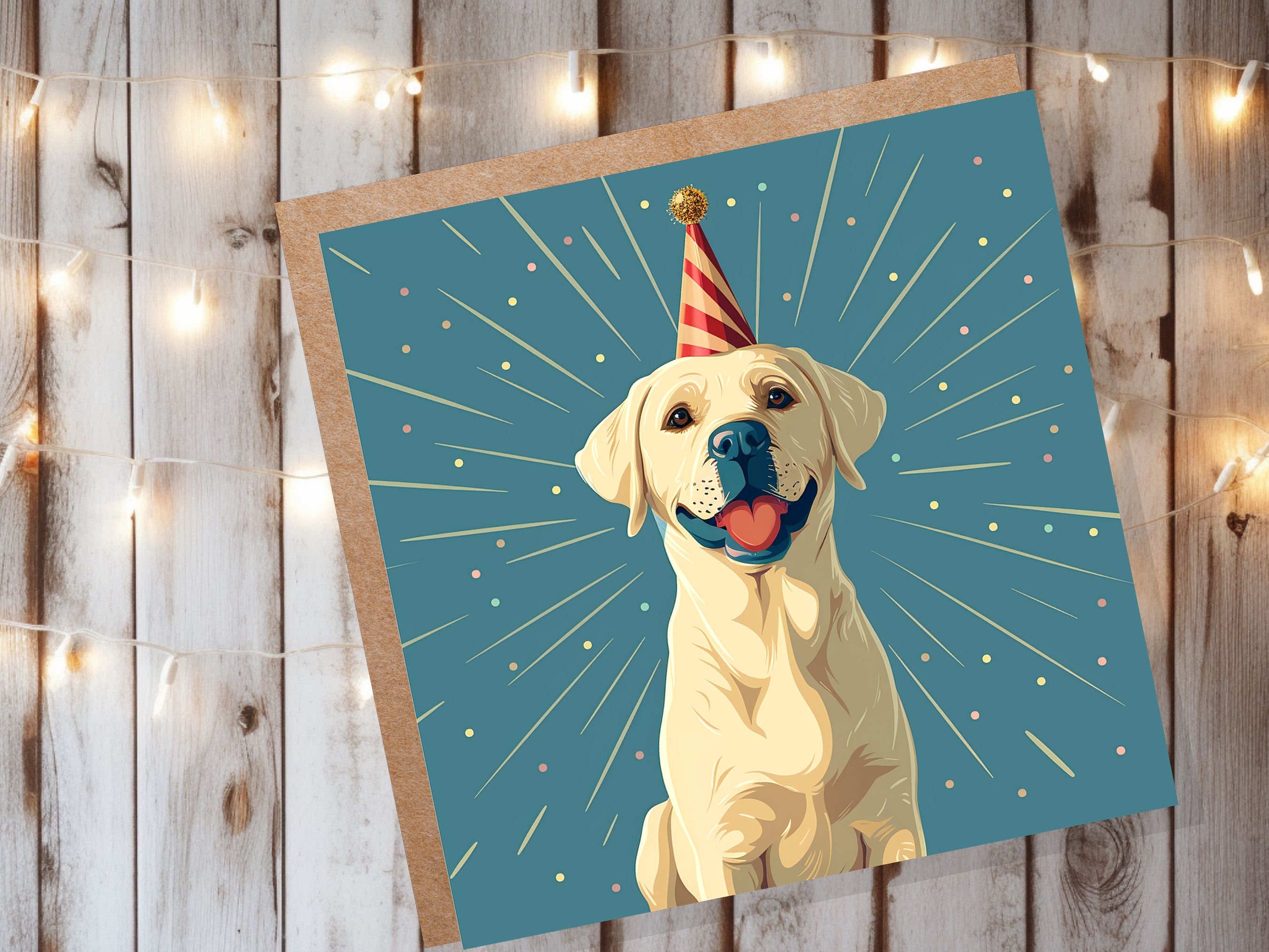 Labrador Birthday Card From the Dog for Doggy Lovers Dog Dad Mum Golden Retriever Lab Cute Party Hat Happy Celebration Pet Sitting Thank You - View 4