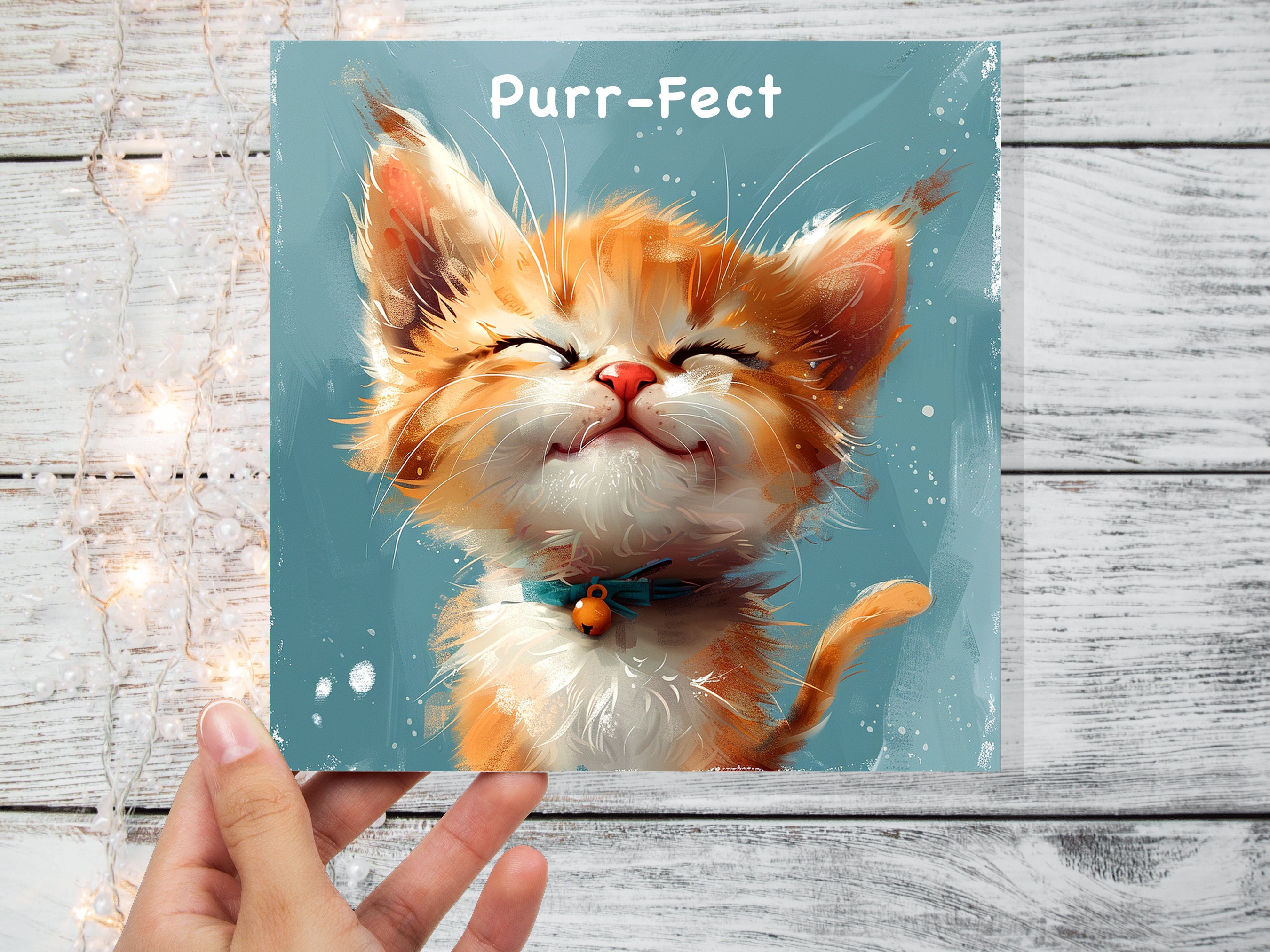 Purr-Fect Ginger Kitten Card for Cat Lovers Pet Owners Friendship Birthday to Say Thank You Cute Fluffy Kitty Happy Content Purring Smiling - View 9