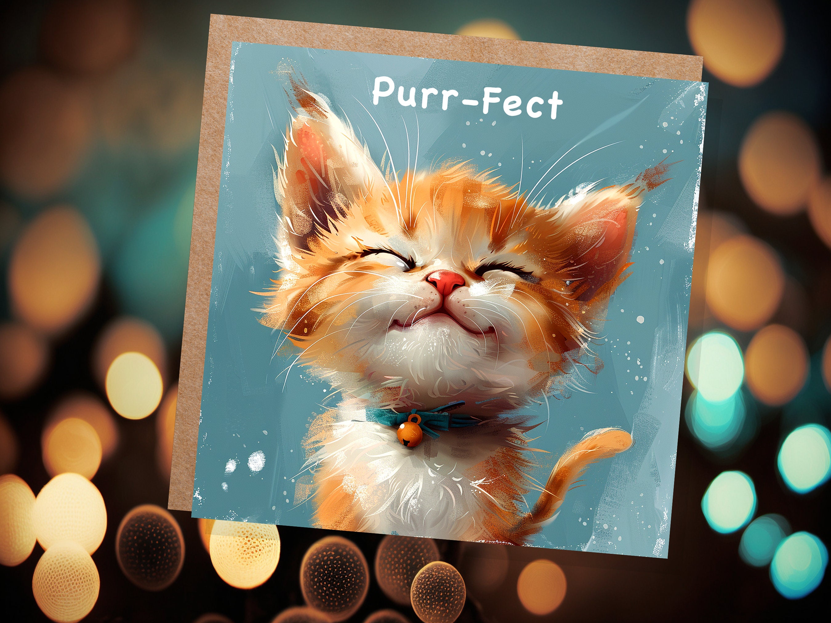 Purr-Fect Ginger Kitten Card for Cat Lovers Pet Owners Friendship Birthday to Say Thank You Cute Fluffy Kitty Happy Content Purring Smiling - View 5