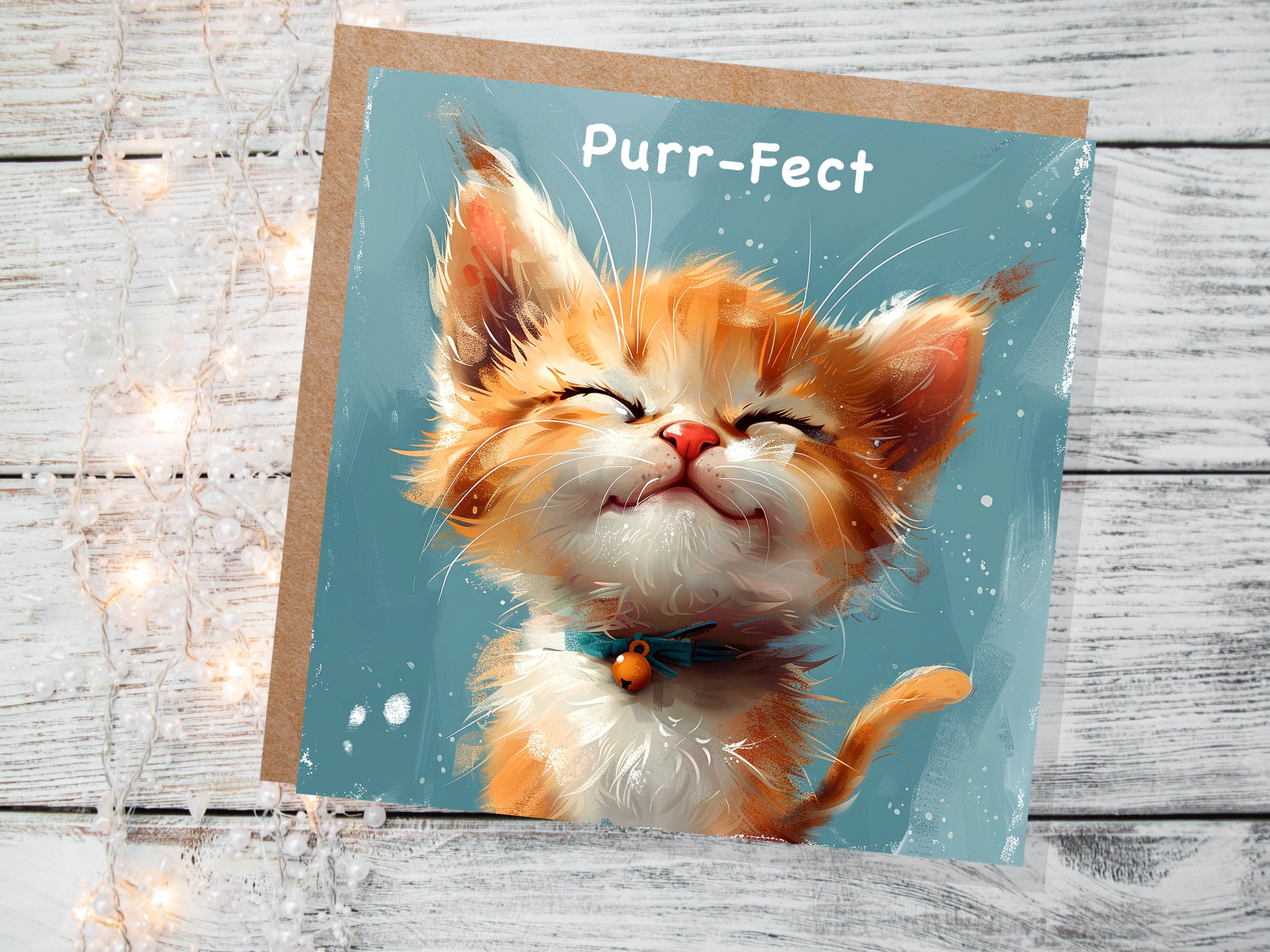 Purr-Fect Ginger Kitten Card for Cat Lovers Pet Owners Friendship Birthday to Say Thank You Cute Fluffy Kitty Happy Content Purring Smiling - View 2