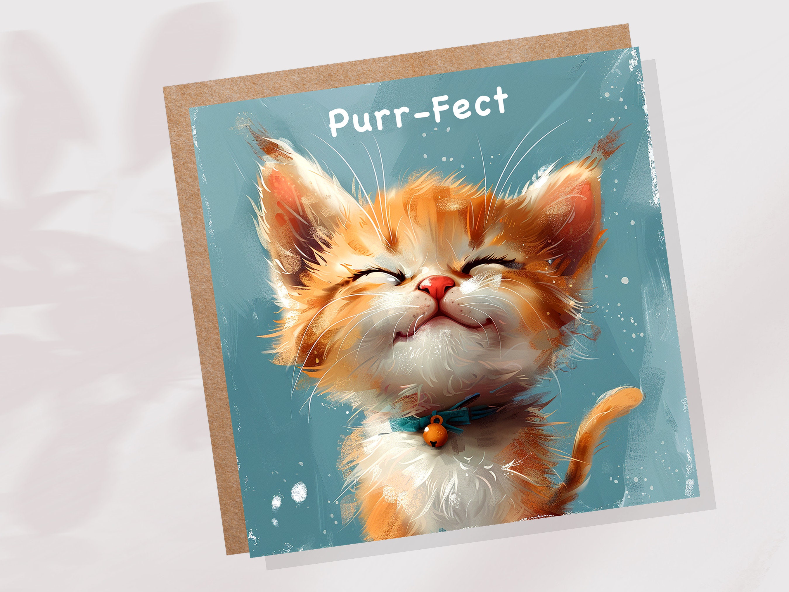 Purr-Fect Ginger Kitten Card for Cat Lovers Pet Owners Friendship Birthday to Say Thank You Cute Fluffy Kitty Happy Content Purring Smiling