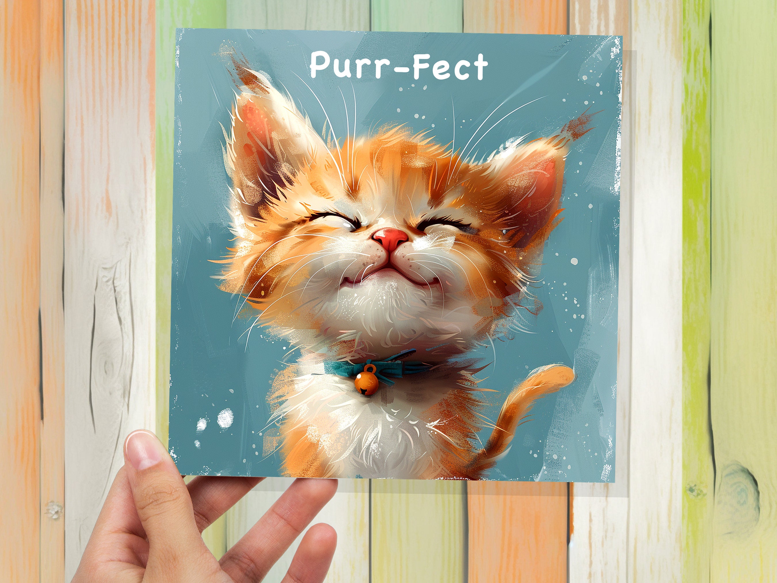 Purr-Fect Ginger Kitten Card for Cat Lovers Pet Owners Friendship Birthday to Say Thank You Cute Fluffy Kitty Happy Content Purring Smiling - View 6