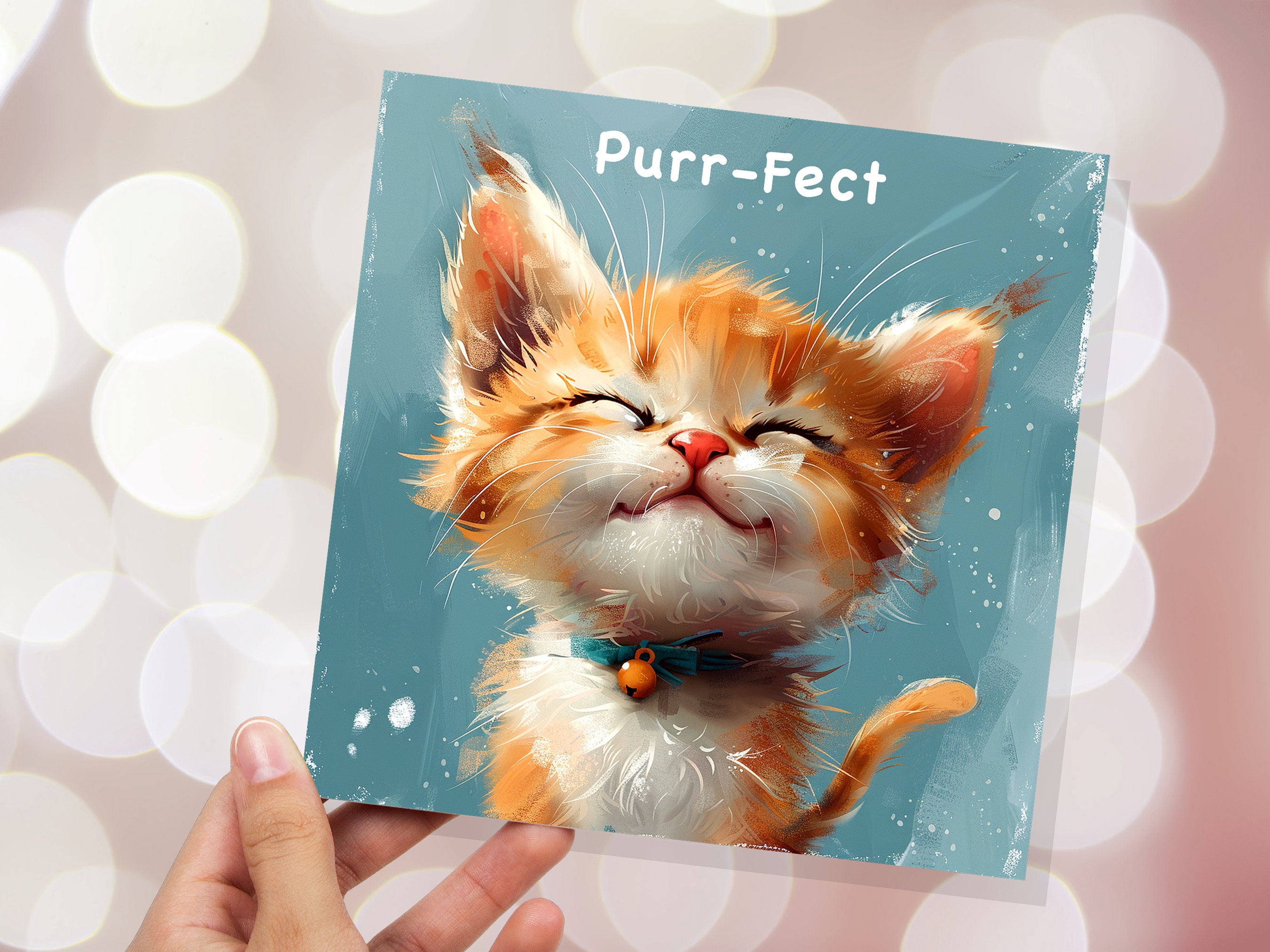 Purr-Fect Ginger Kitten Card for Cat Lovers Pet Owners Friendship Birthday to Say Thank You Cute Fluffy Kitty Happy Content Purring Smiling - View 3