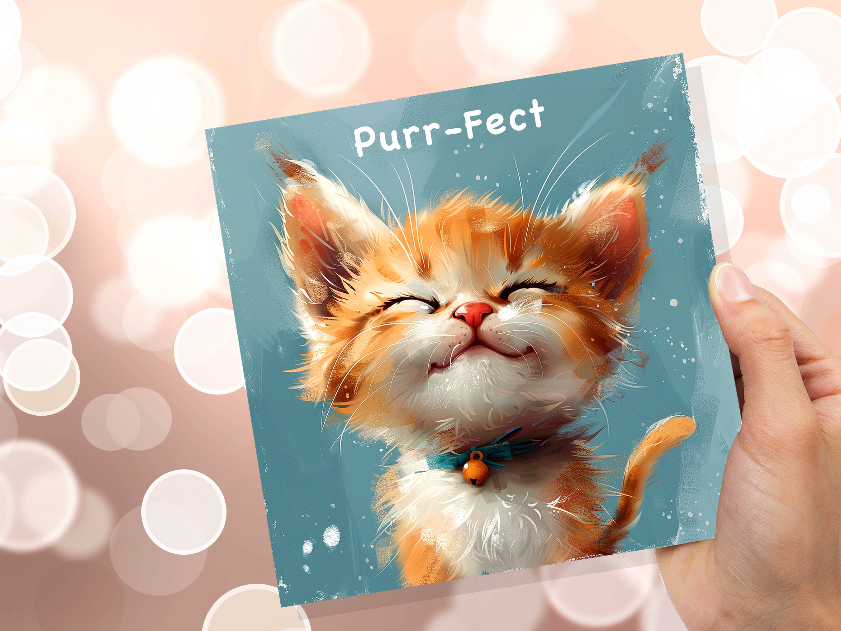 Purr-Fect Ginger Kitten Card for Cat Lovers Pet Owners Friendship Birthday to Say Thank You Cute Fluffy Kitty Happy Content Purring Smiling - View 7