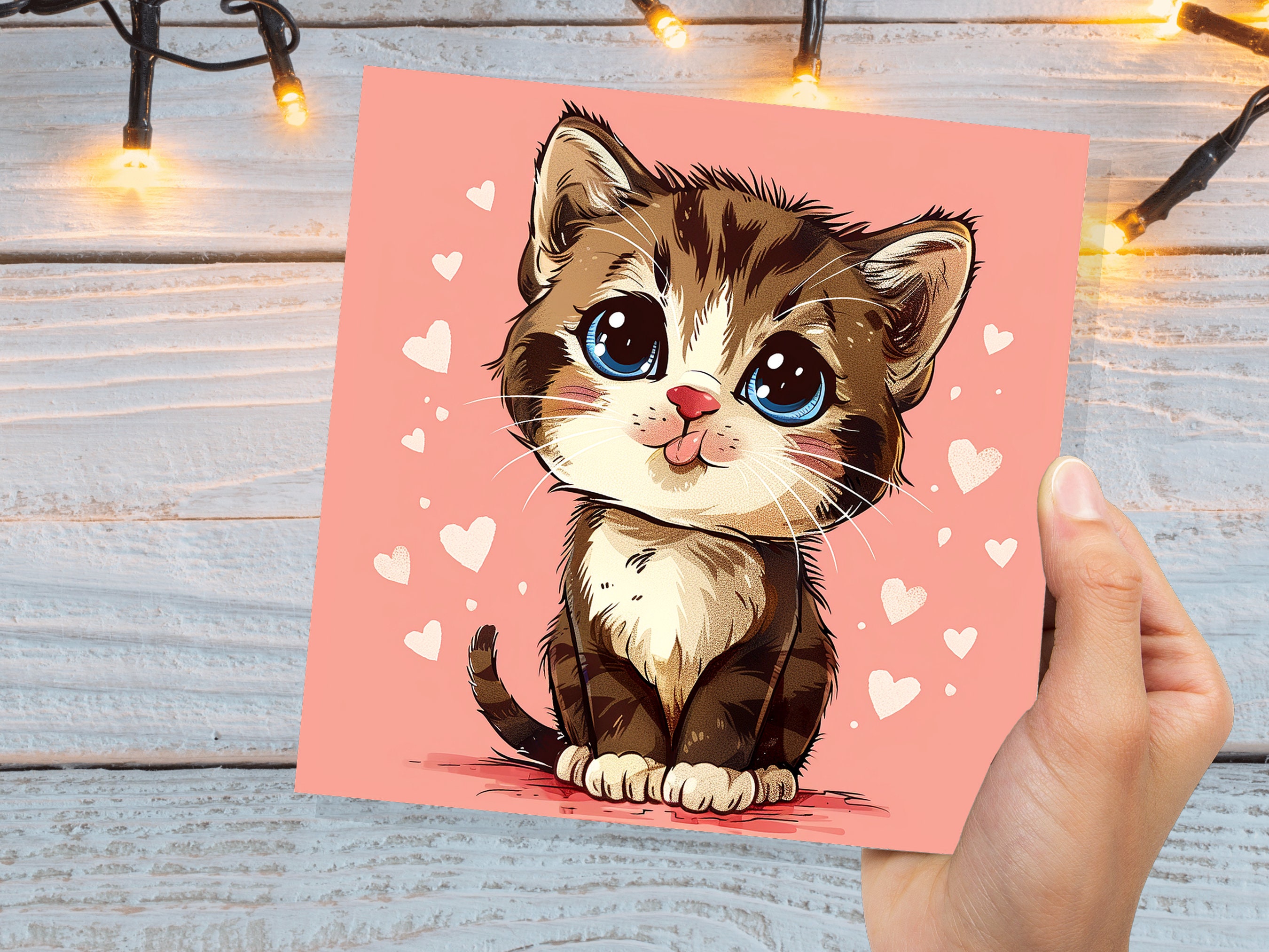 Cute Kitten Card for Cat Lovers Birthdays Thank You Cards Tabby Cat Pets Fans Friends Family Owners Valentine's Day Greeting Thinking of You