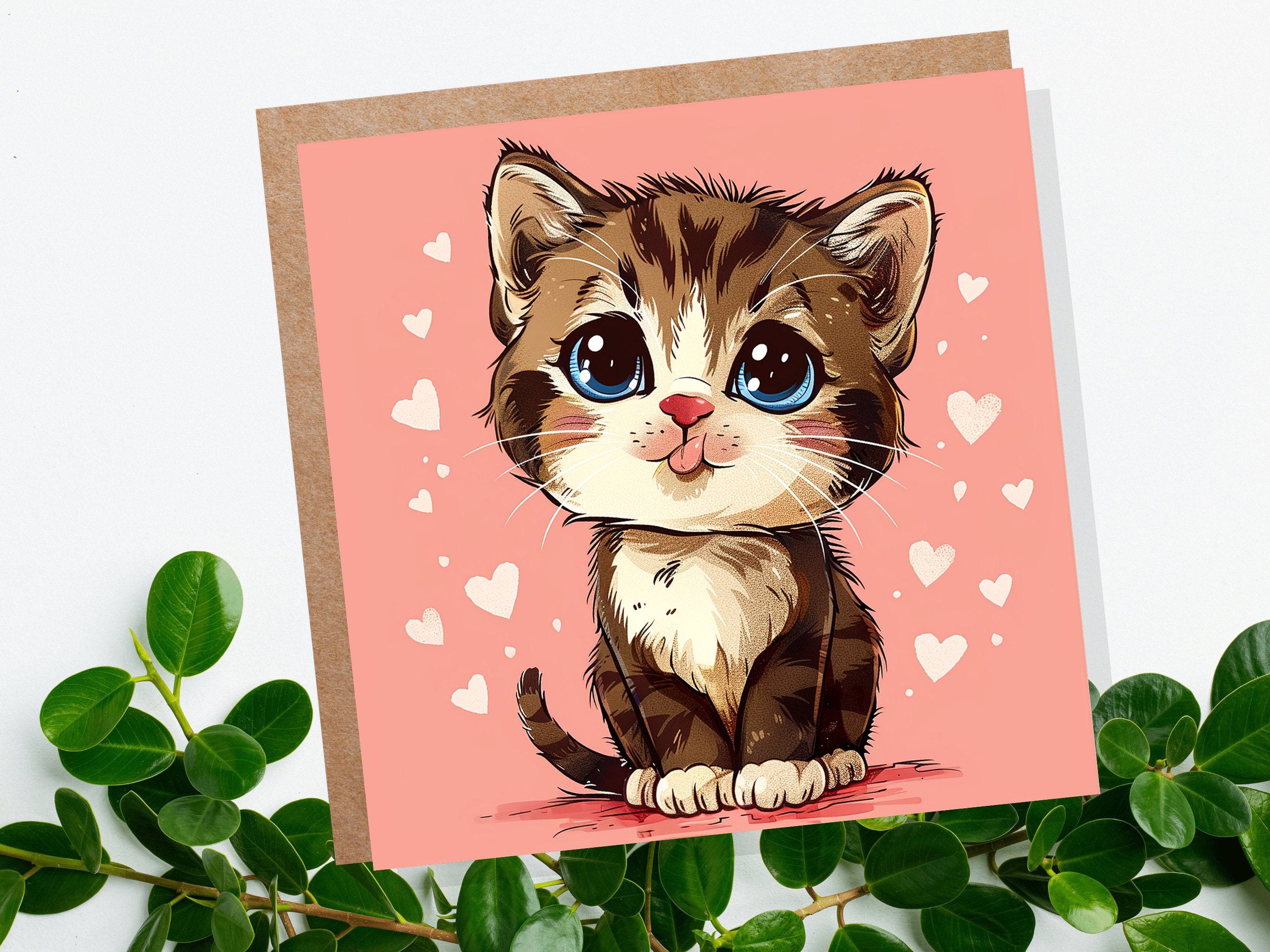 Cute Kitten Card for Cat Lovers Birthdays Thank You Cards Tabby Cat Pets Fans Friends Family Owners Valentine's Day Greeting Thinking of You - View 3