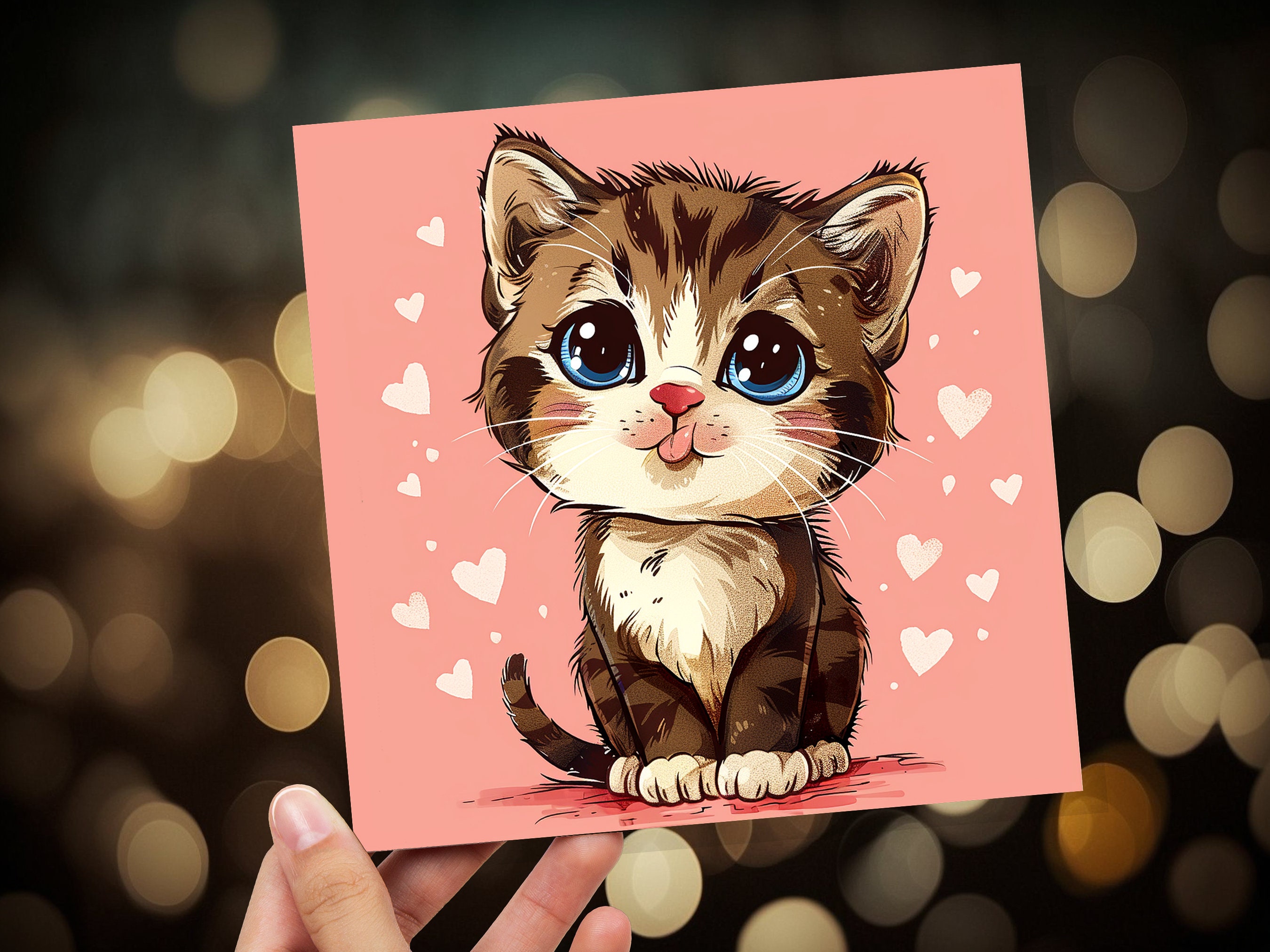 Cute Kitten Card for Cat Lovers Birthdays Thank You Cards Tabby Cat Pets Fans Friends Family Owners Valentine's Day Greeting Thinking of You - View 7