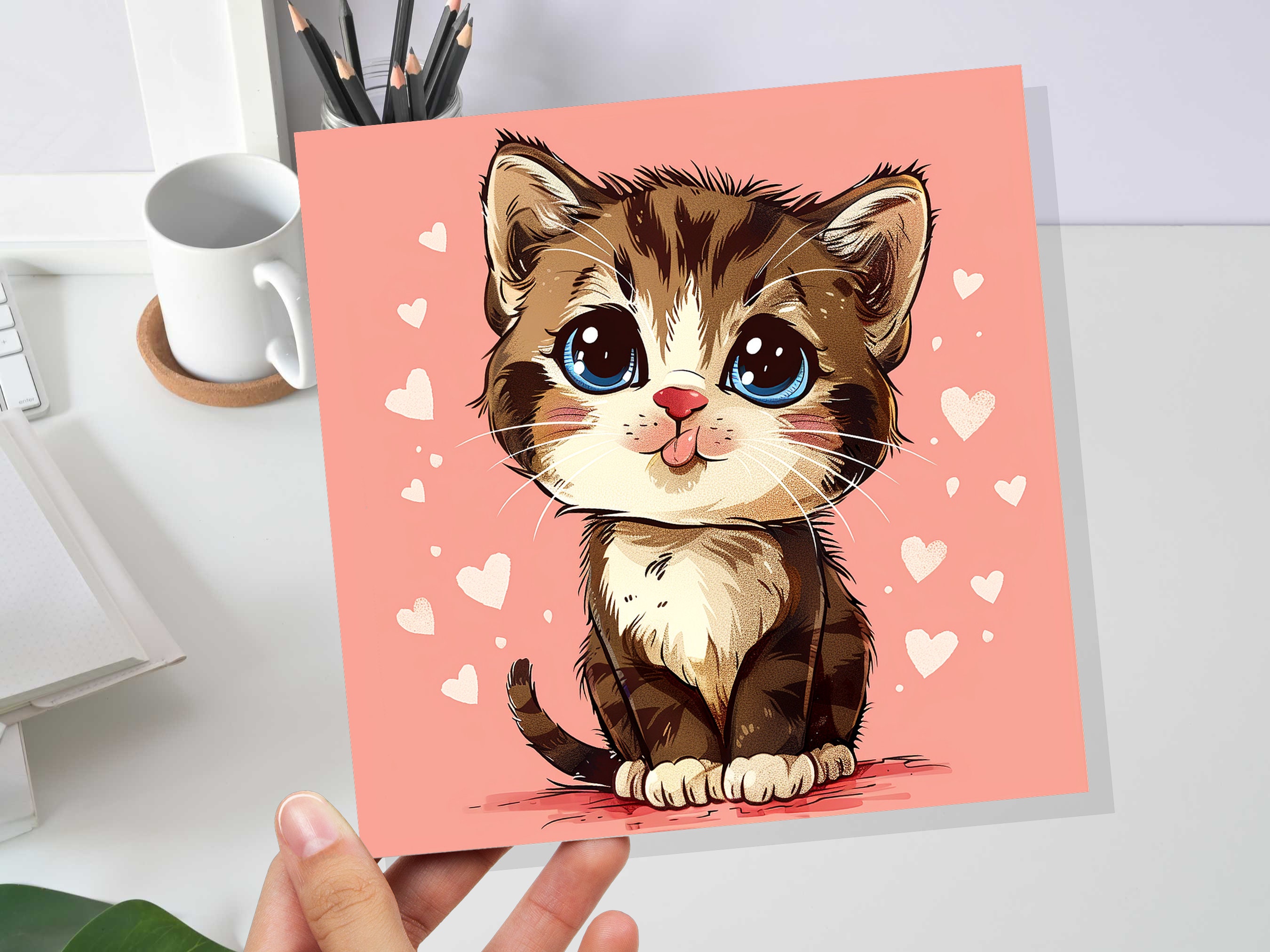 Cute Kitten Card for Cat Lovers Birthdays Thank You Cards Tabby Cat Pets Fans Friends Family Owners Valentine's Day Greeting Thinking of You - View 6