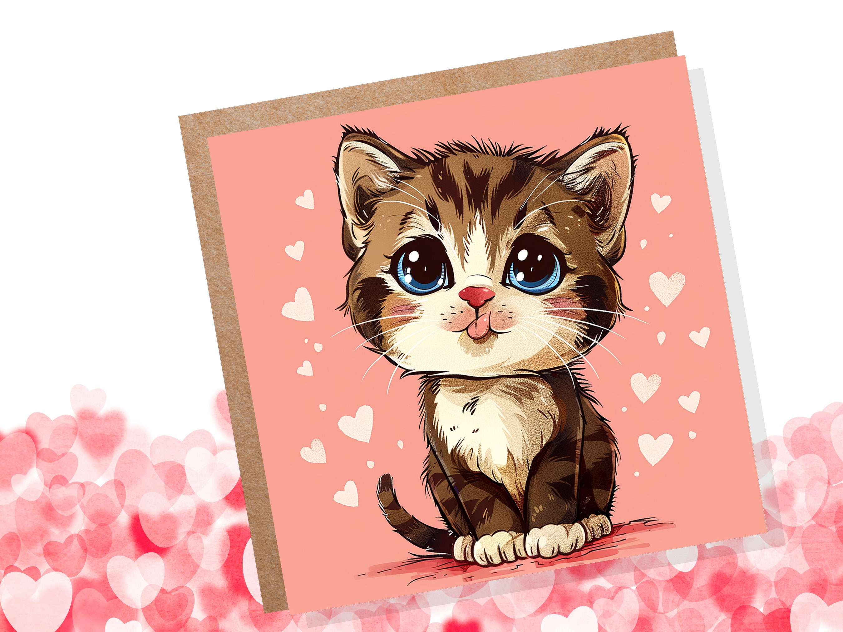 Cute Kitten Card for Cat Lovers Birthdays Thank You Cards Tabby Cat Pets Fans Friends Family Owners Valentine's Day Greeting Thinking of You - View 2