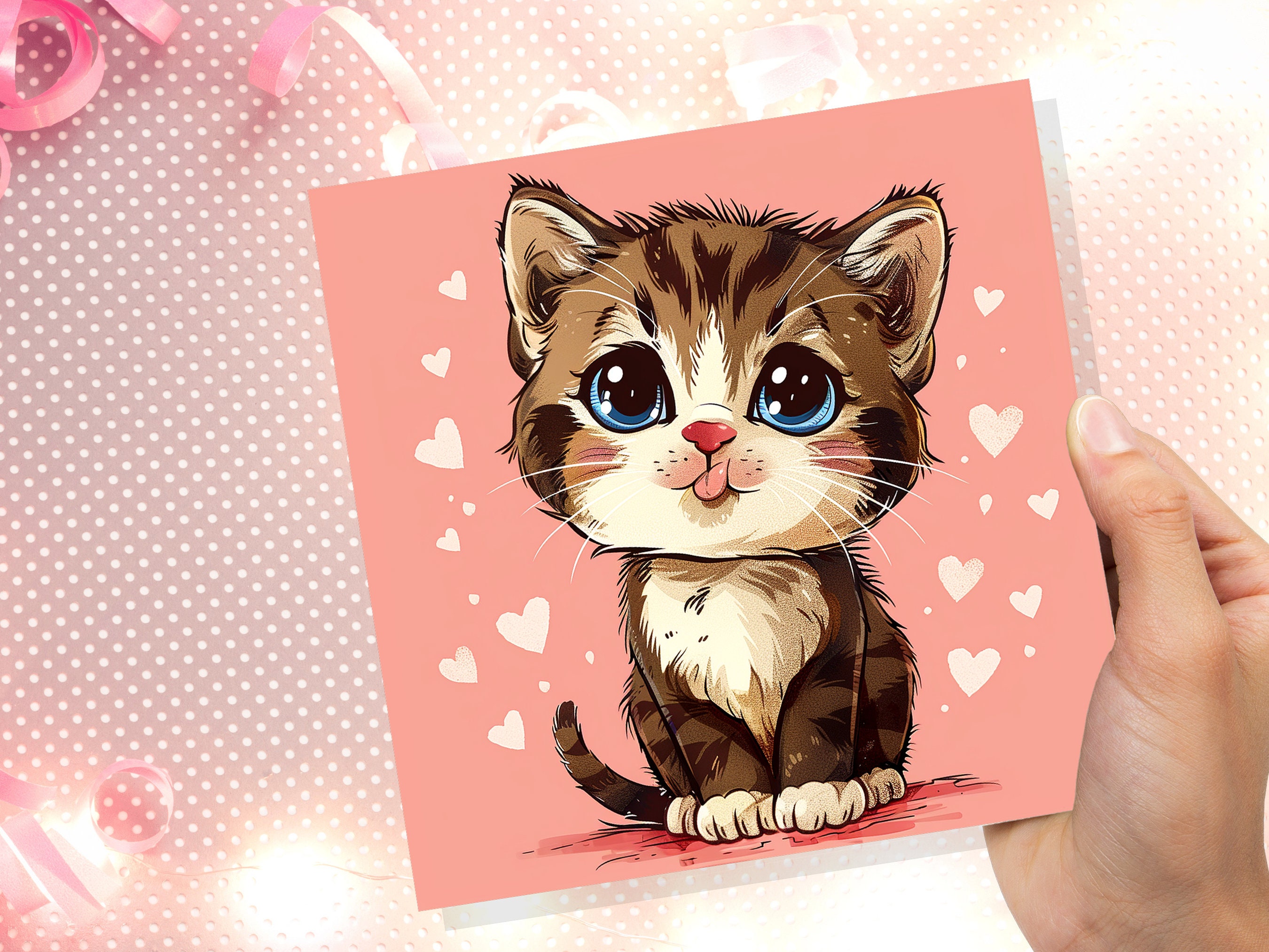 Cute Kitten Card for Cat Lovers Birthdays Thank You Cards Tabby Cat Pets Fans Friends Family Owners Valentine's Day Greeting Thinking of You - View 9