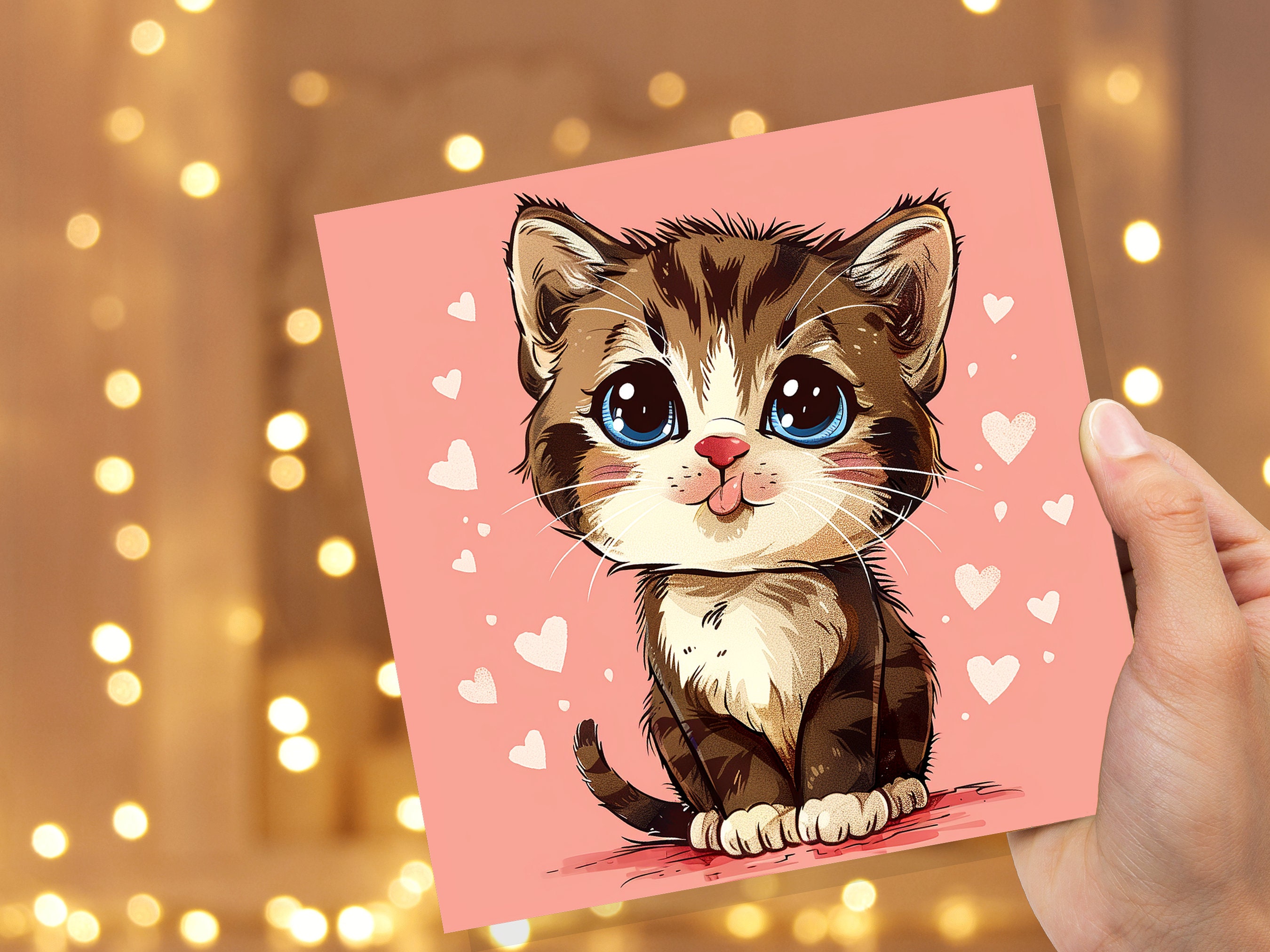 Cute Kitten Card for Cat Lovers Birthdays Thank You Cards Tabby Cat Pets Fans Friends Family Owners Valentine's Day Greeting Thinking of You - View 8