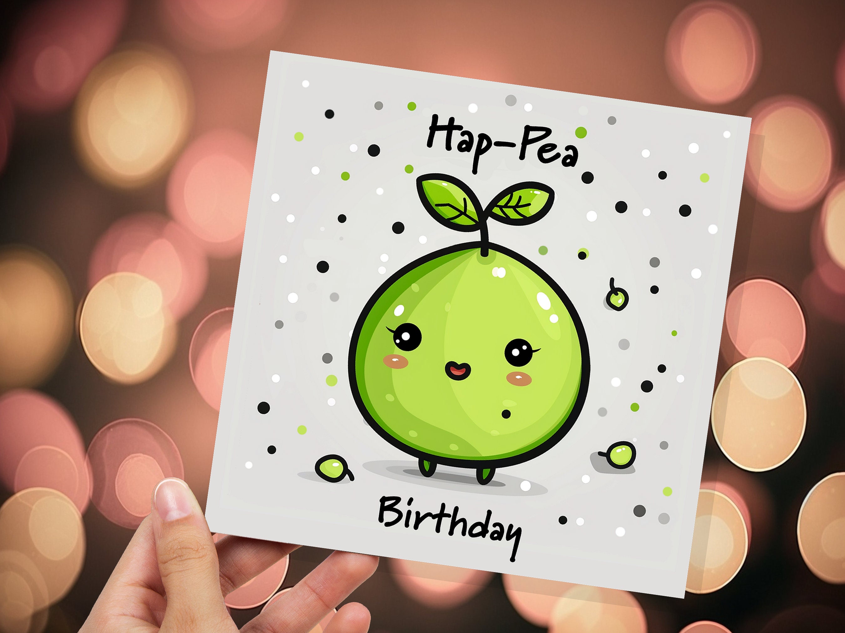 Hap-Pea Birthday Pun Card Happy Cartoon Pea Punny Funny Humour Cute Kawaii Joke Folded Greeting Cards Food for Him Her Husband Best Friend - View 2