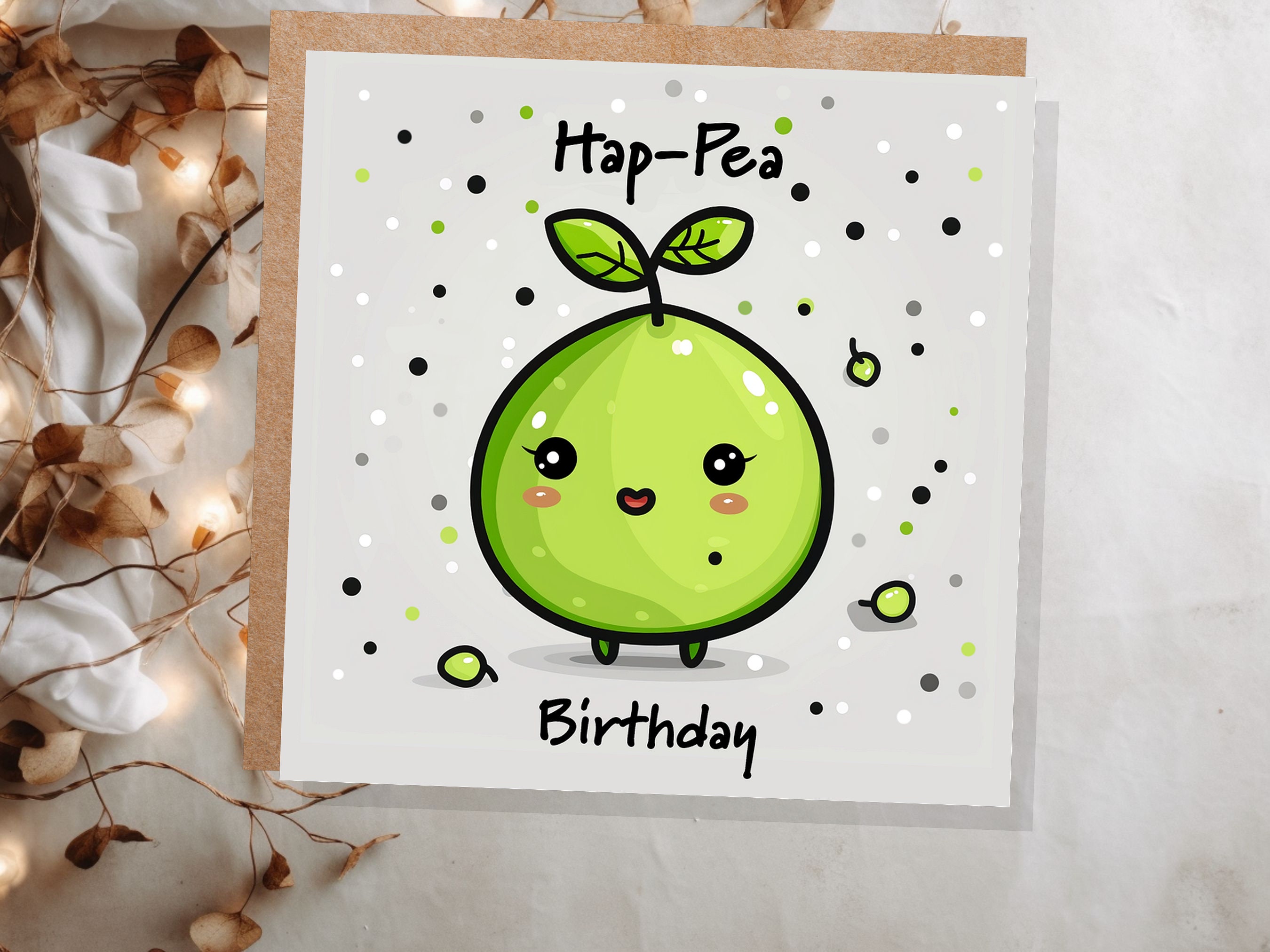 Hap-Pea Birthday Pun Card Happy Cartoon Pea Punny Funny Humour Cute Kawaii Joke Folded Greeting Cards Food for Him Her Husband Best Friend - View 4