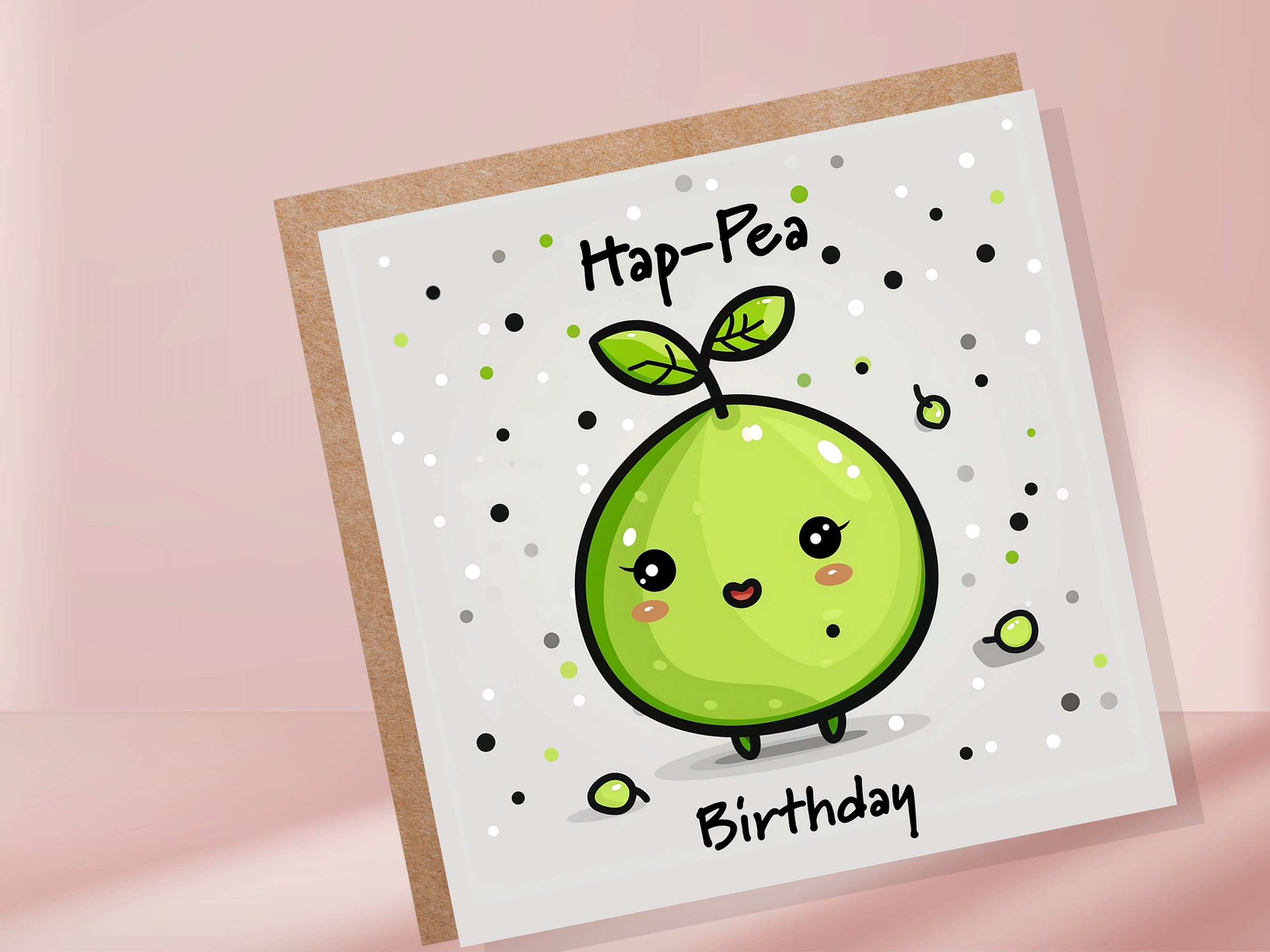 Hap-Pea Birthday Pun Card Happy Cartoon Pea Punny Funny Humour Cute Kawaii Joke Folded Greeting Cards Food for Him Her Husband Best Friend - View 5