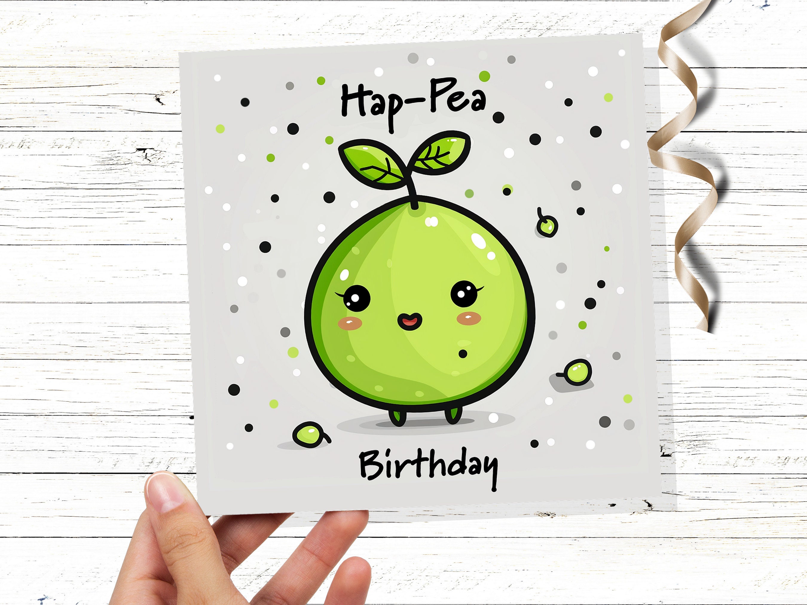 Hap-Pea Birthday Pun Card Happy Cartoon Pea Punny Funny Humour Cute Kawaii Joke Folded Greeting Cards Food for Him Her Husband Best Friend - View 6