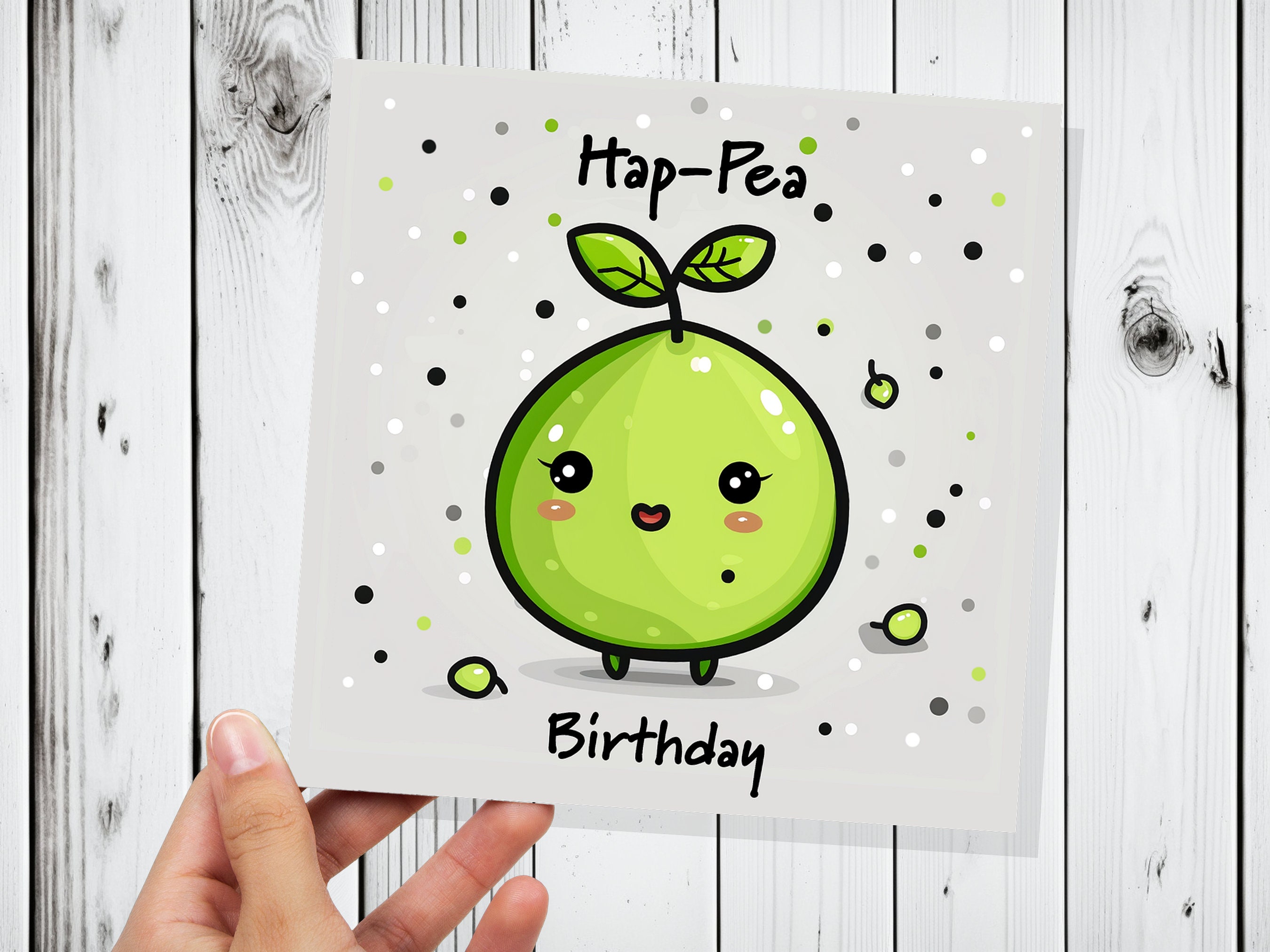 Hap-Pea Birthday Pun Card Happy Cartoon Pea Punny Funny Humour Cute Kawaii Joke Folded Greeting Cards Food for Him Her Husband Best Friend - View 7