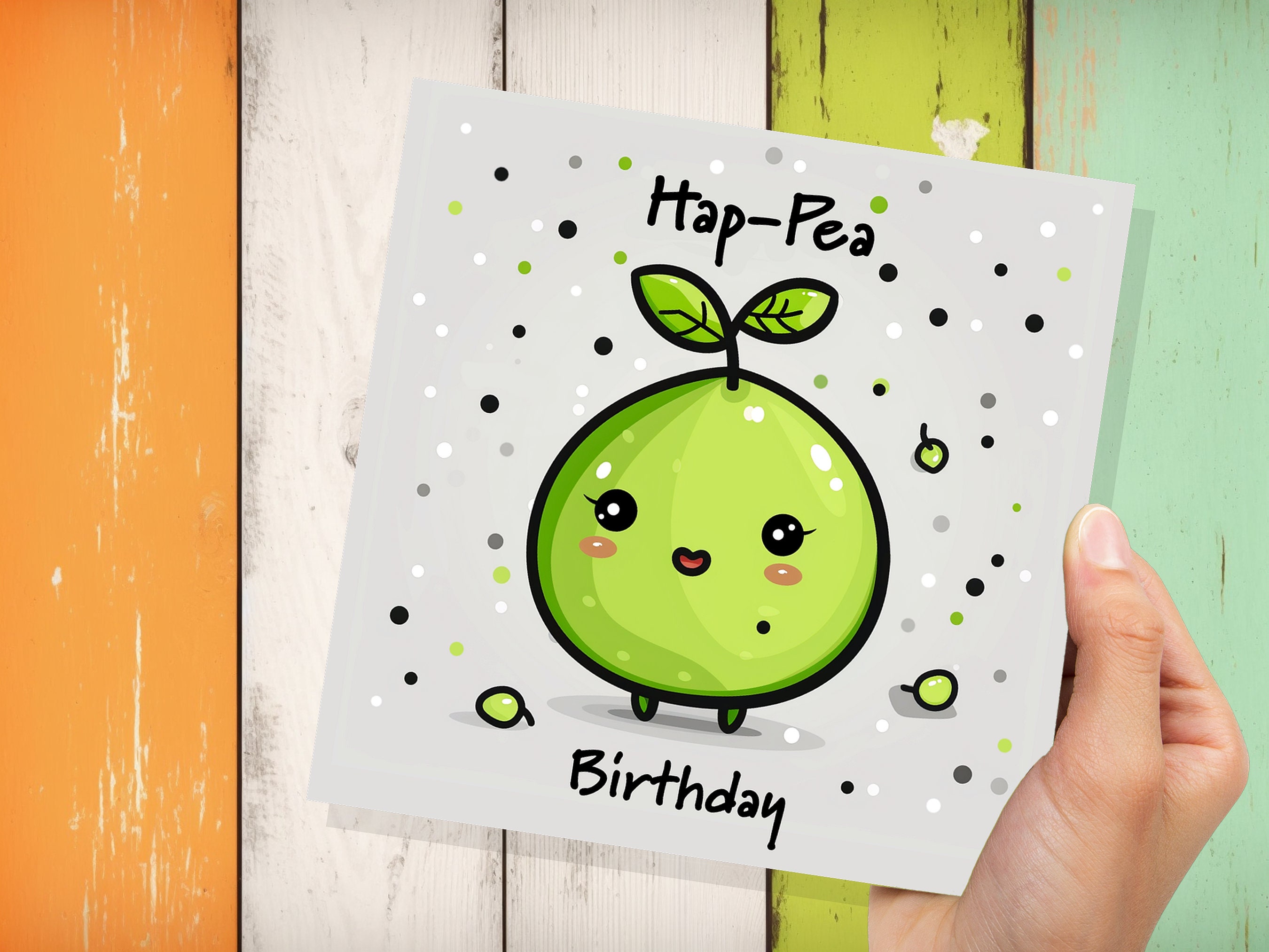 Hap-Pea Birthday Pun Card Happy Cartoon Pea Punny Funny Humour Cute Kawaii Joke Folded Greeting Cards Food for Him Her Husband Best Friend - View 8