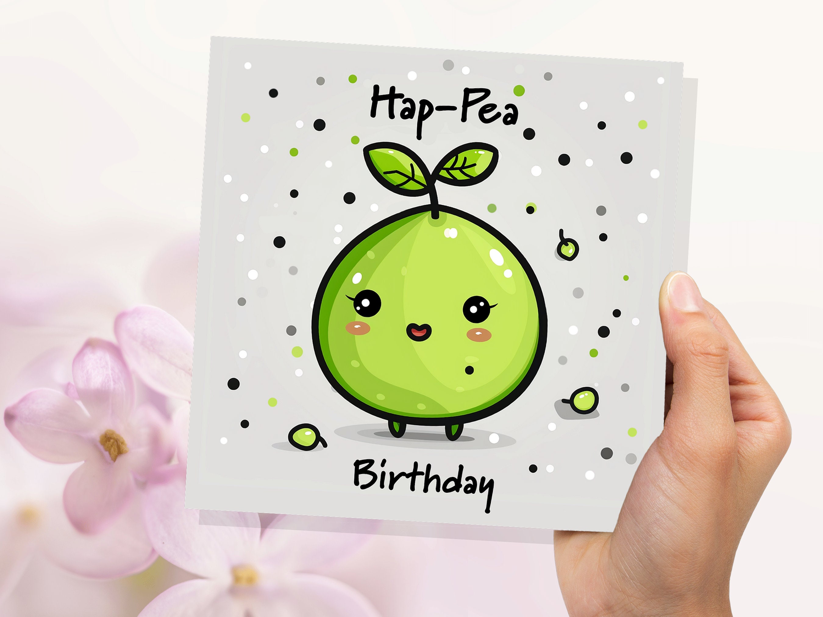 Hap-Pea Birthday Pun Card Happy Cartoon Pea Punny Funny Humour Cute Kawaii Joke Folded Greeting Cards Food for Him Her Husband Best Friend - View 9