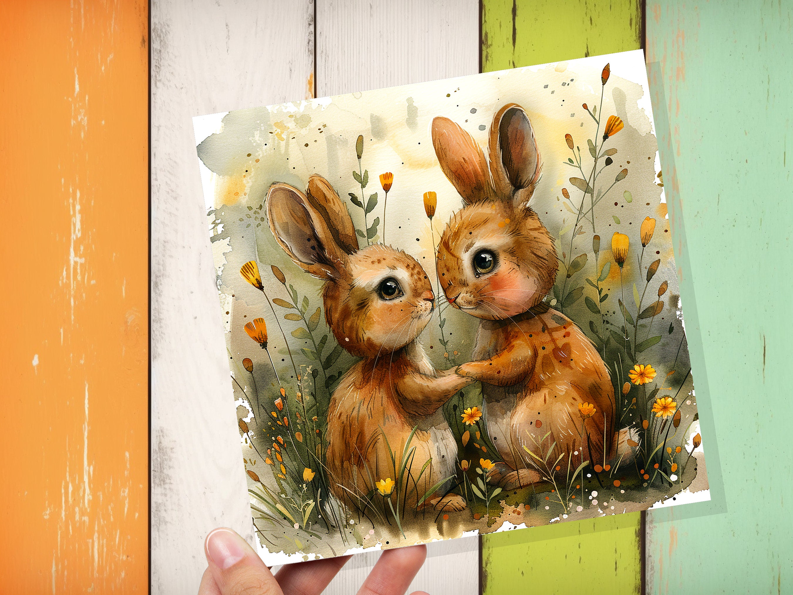 Rabbit Anniversary Card Cute Bunny Couple in Love Best Friends Relationship Nature Flowers Friendship Support Wedding Marriage Engagement - View 6