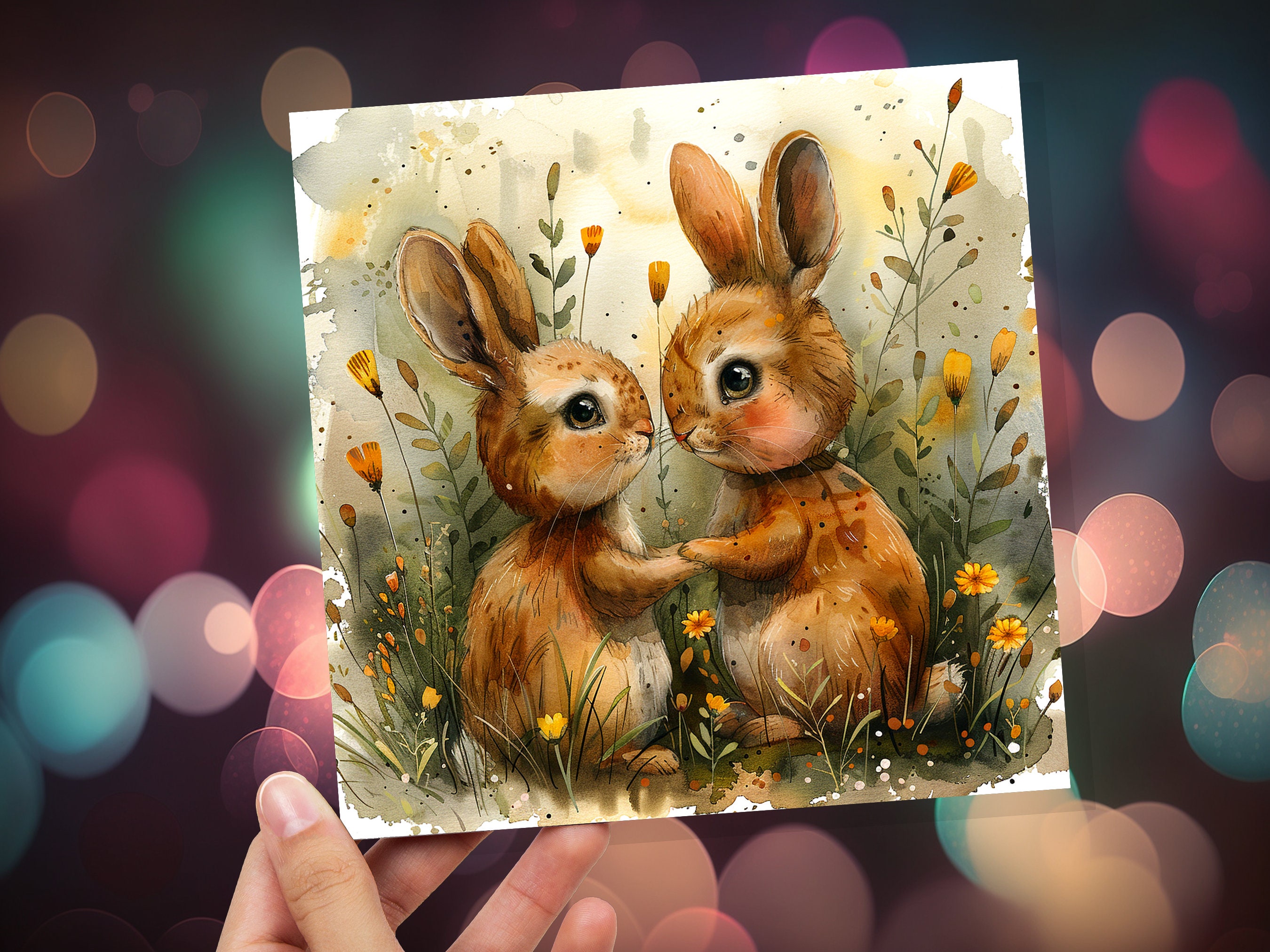 Rabbit Anniversary Card Cute Bunny Couple in Love Best Friends Relationship Nature Flowers Friendship Support Wedding Marriage Engagement - View 7