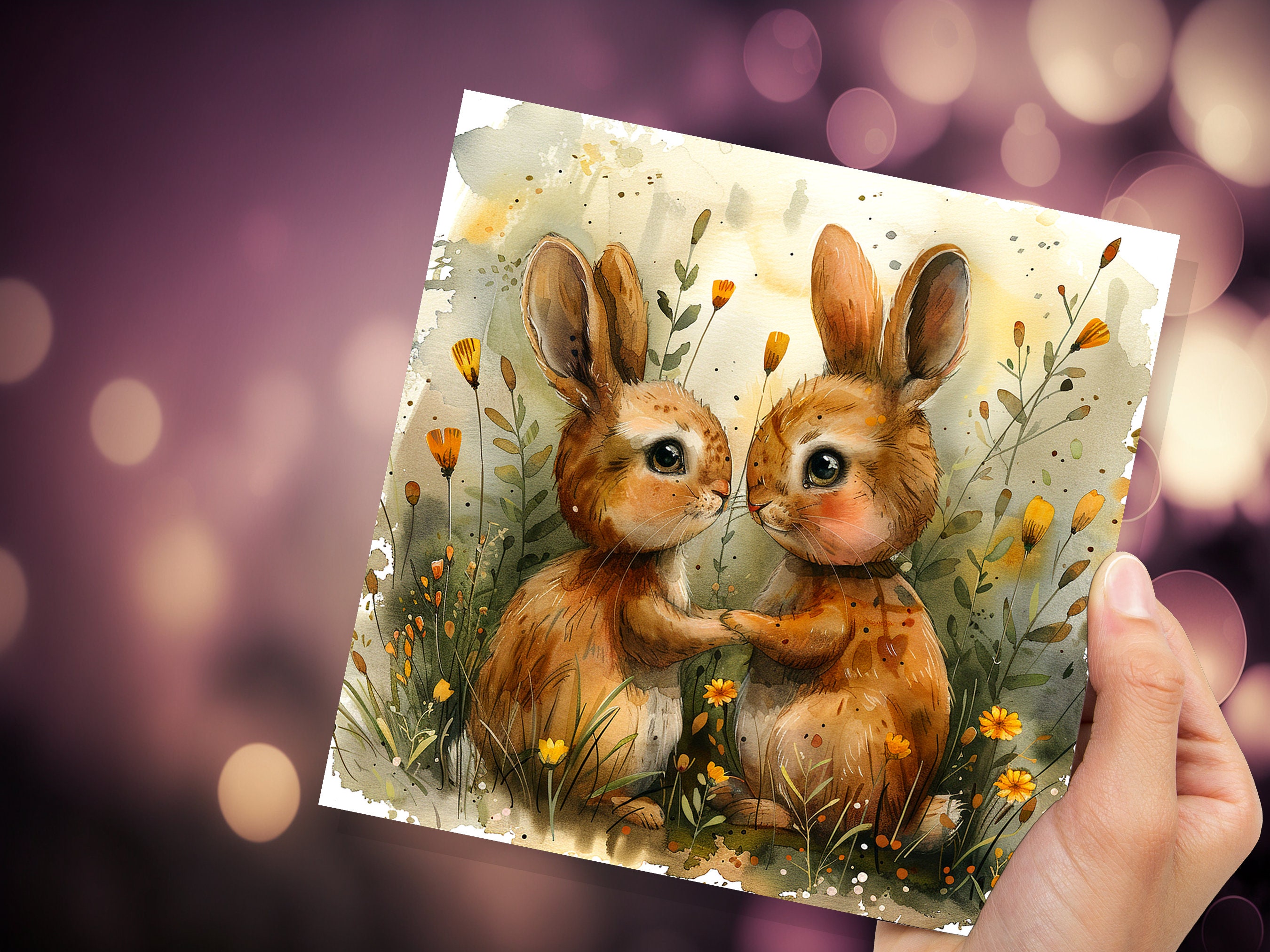 Rabbit Anniversary Card Cute Bunny Couple in Love Best Friends Relationship Nature Flowers Friendship Support Wedding Marriage Engagement - View 8