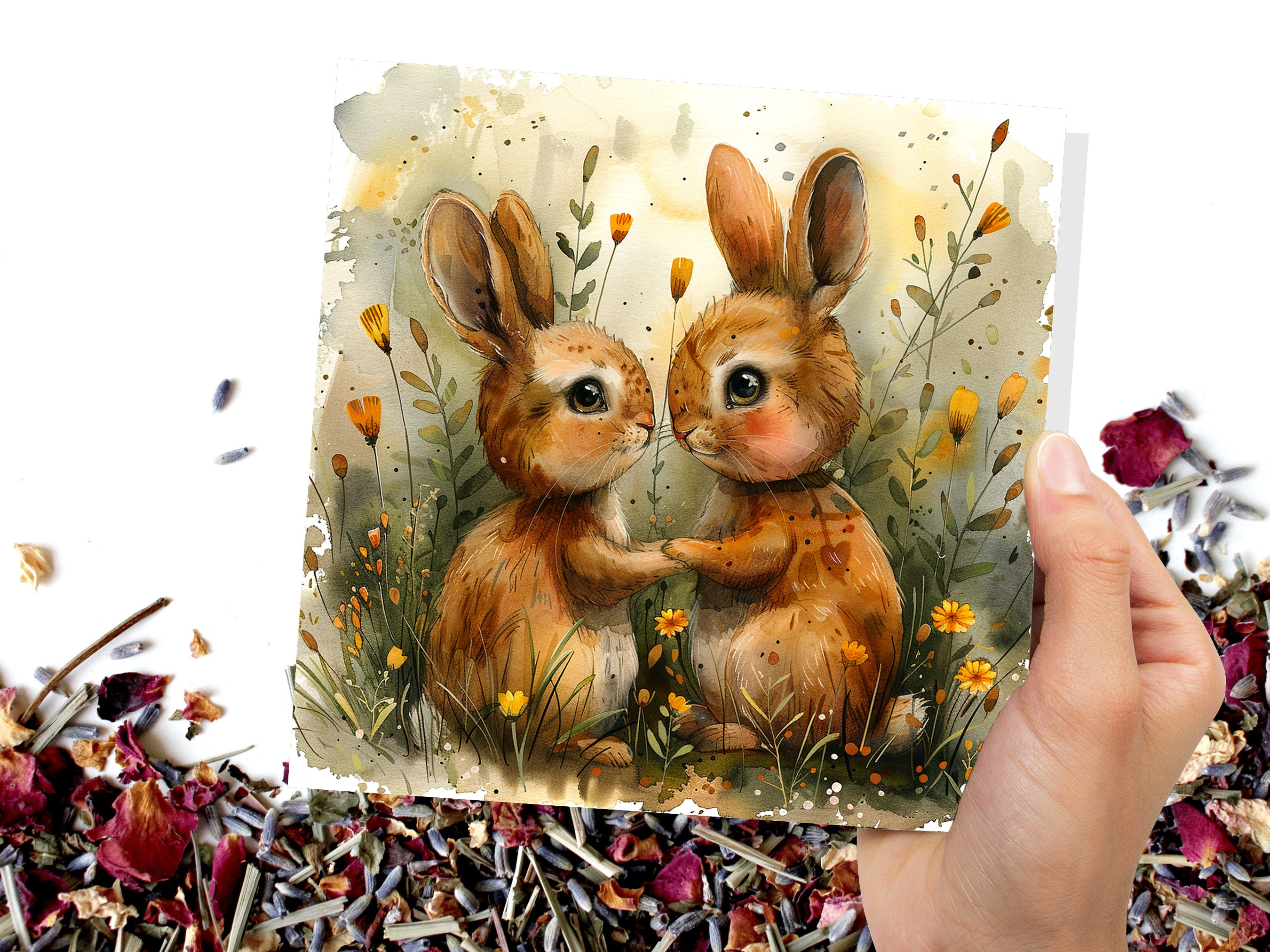 Rabbit Anniversary Card Cute Bunny Couple in Love Best Friends Relationship Nature Flowers Friendship Support Wedding Marriage Engagement - View 9