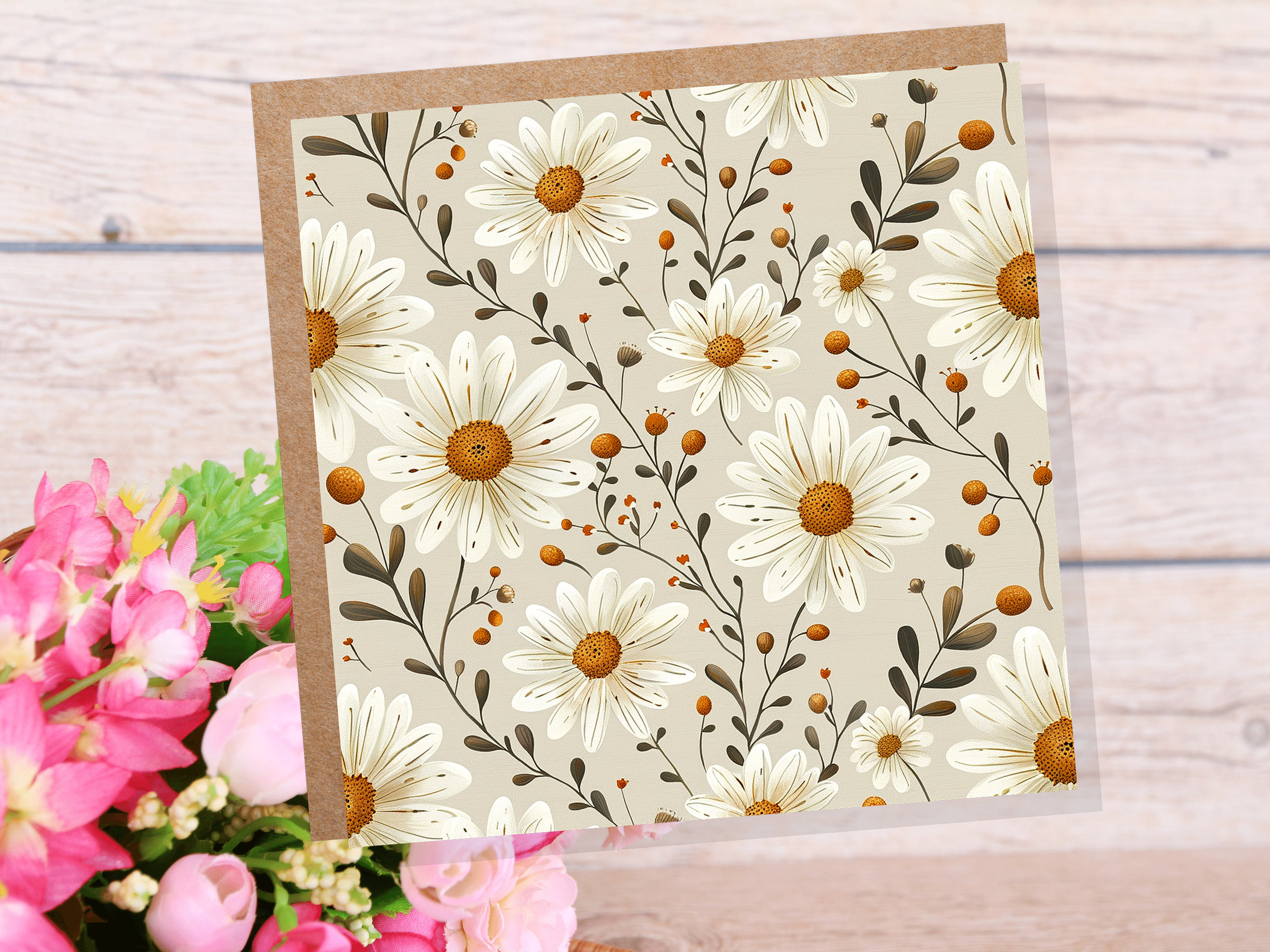 White Daisy Floral Card Nature Themed Vintage Greeting Cards Spring Summer Botanical Flowers Neutral Elegant Simple Any Occasion Thank You - View 4