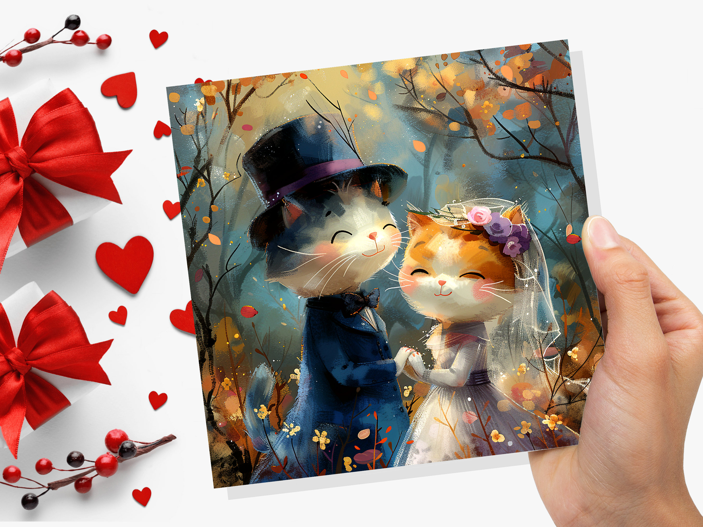 Cats Wedding Card for Cat Lovers Love Marriage Bride Groom Happy Couple Anniversary Invitations Engagement Just Married Daughter Son In Law