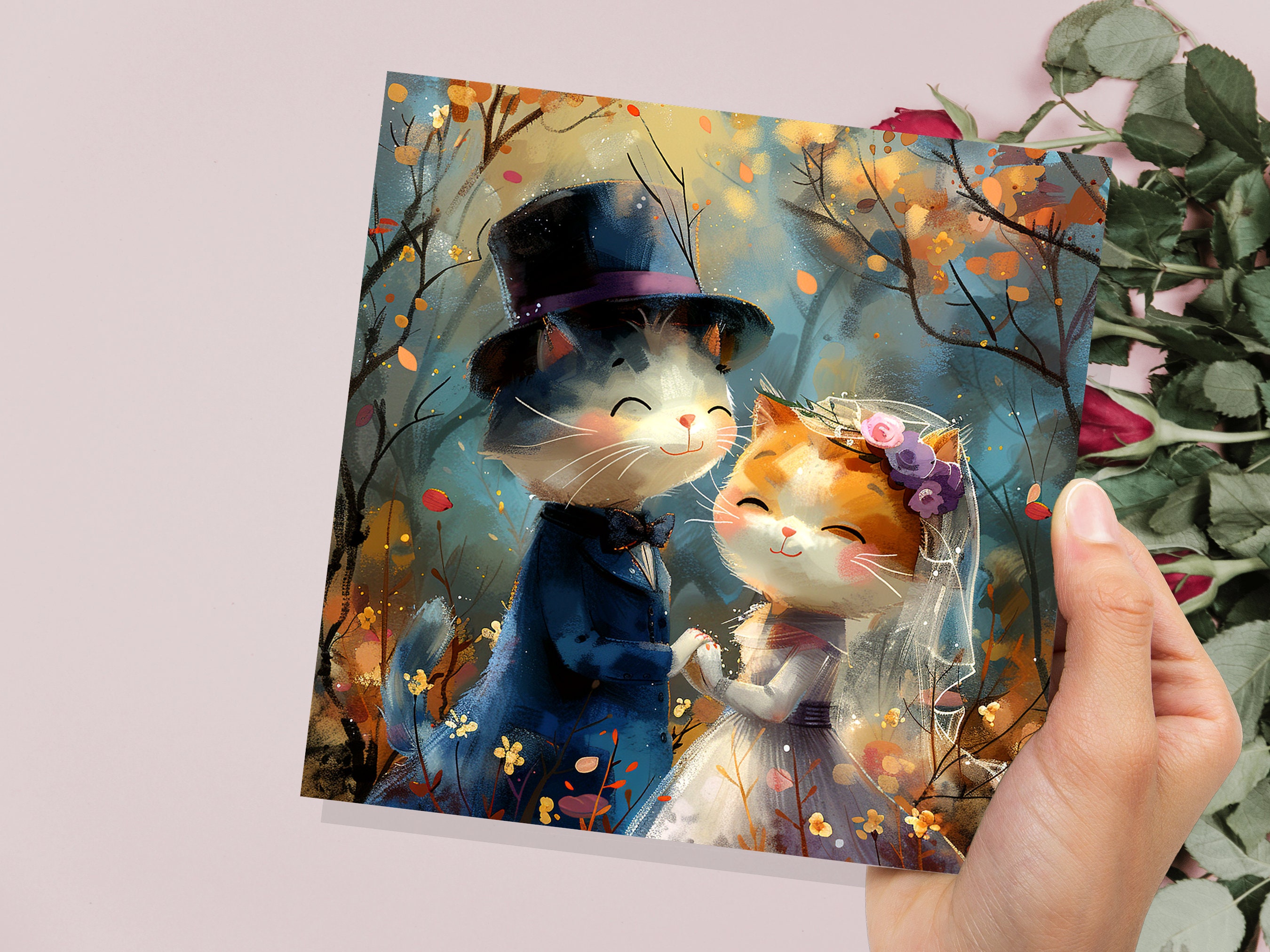 Cats Wedding Card for Cat Lovers Love Marriage Bride Groom Happy Couple Anniversary Invitations Engagement Just Married Daughter Son In Law - View 9