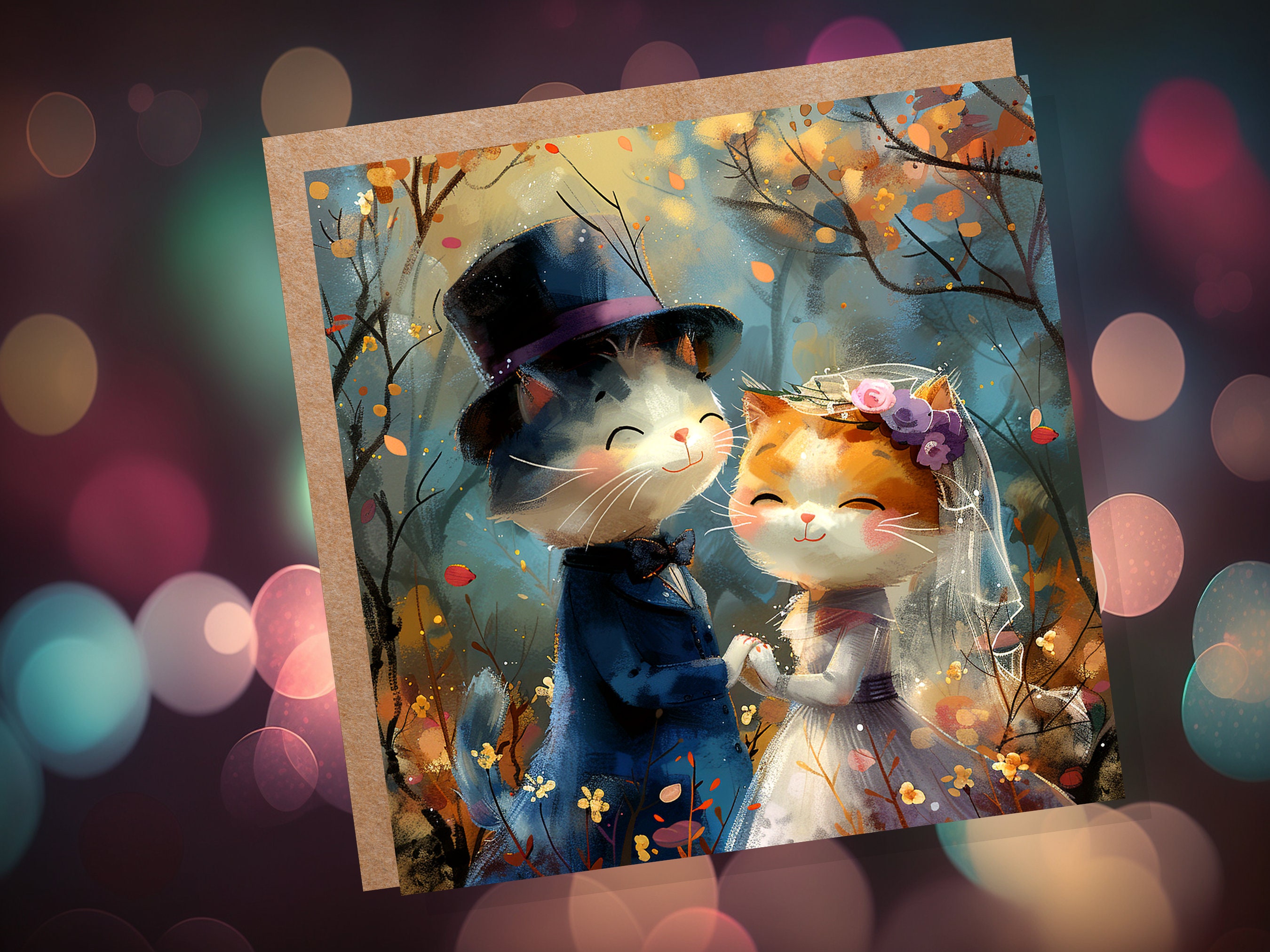 Cats Wedding Card for Cat Lovers Love Marriage Bride Groom Happy Couple Anniversary Invitations Engagement Just Married Daughter Son In Law - View 2