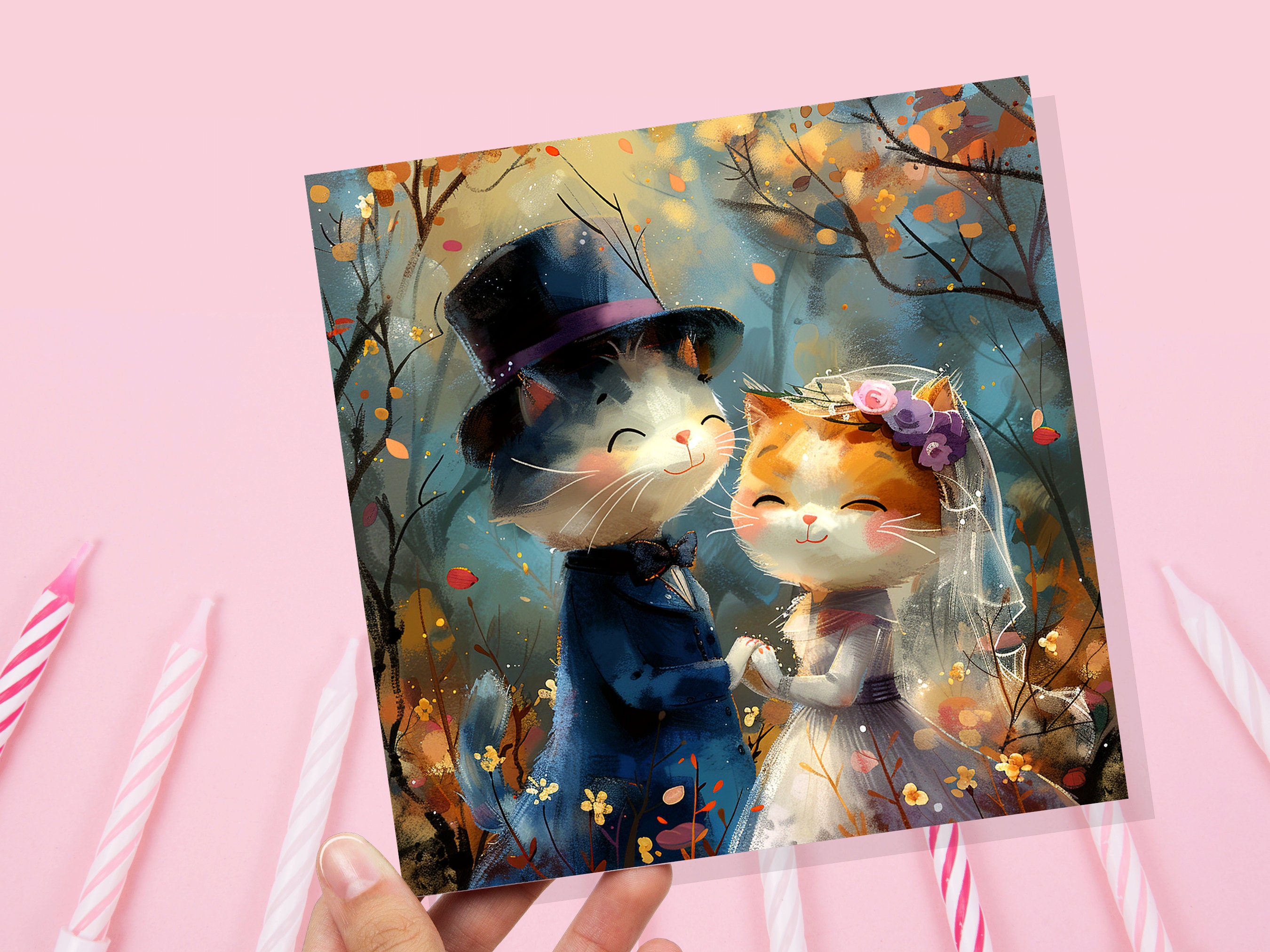 Cats Wedding Card for Cat Lovers Love Marriage Bride Groom Happy Couple Anniversary Invitations Engagement Just Married Daughter Son In Law - View 6