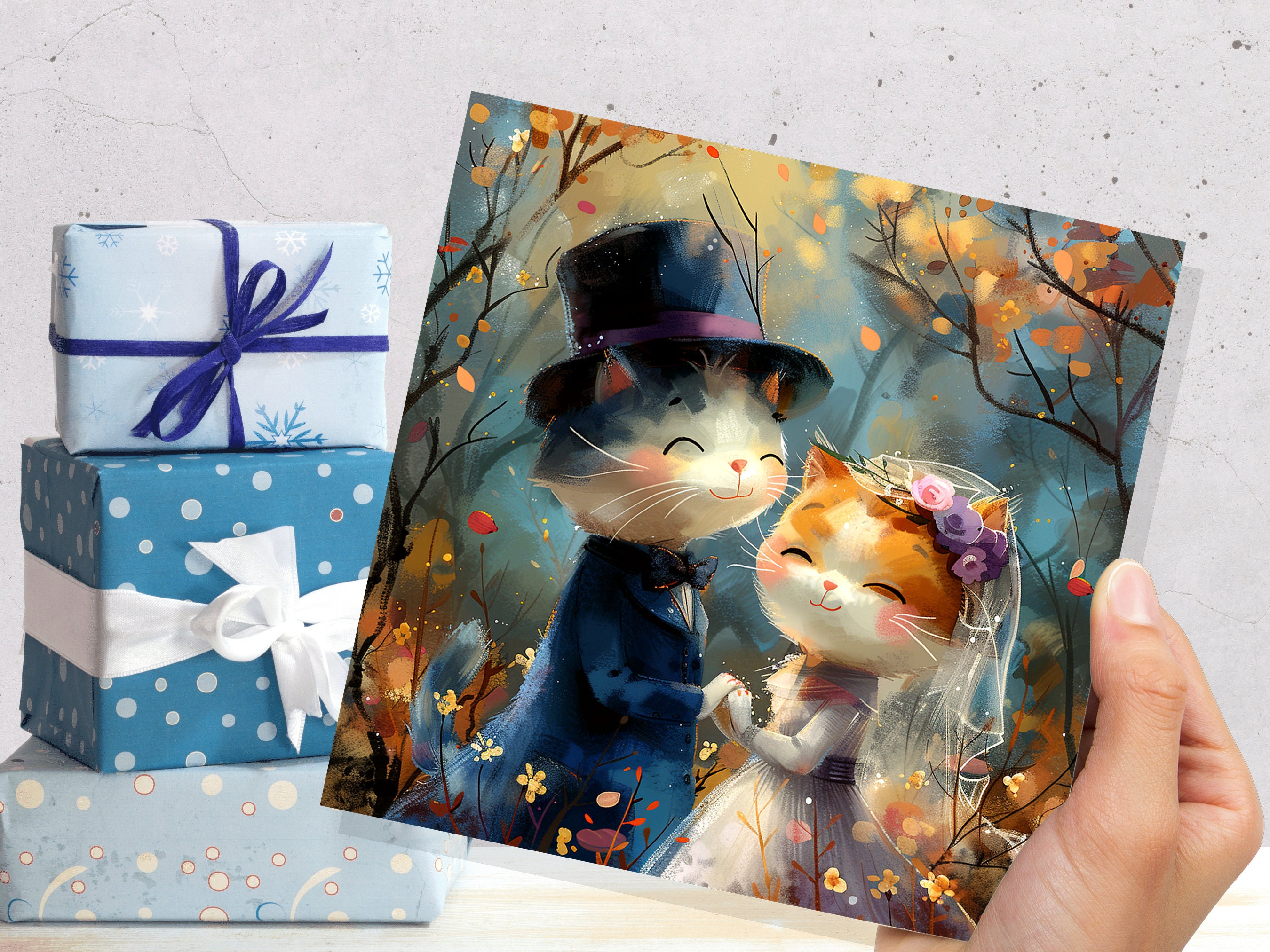 Cats Wedding Card for Cat Lovers Love Marriage Bride Groom Happy Couple Anniversary Invitations Engagement Just Married Daughter Son In Law - View 8