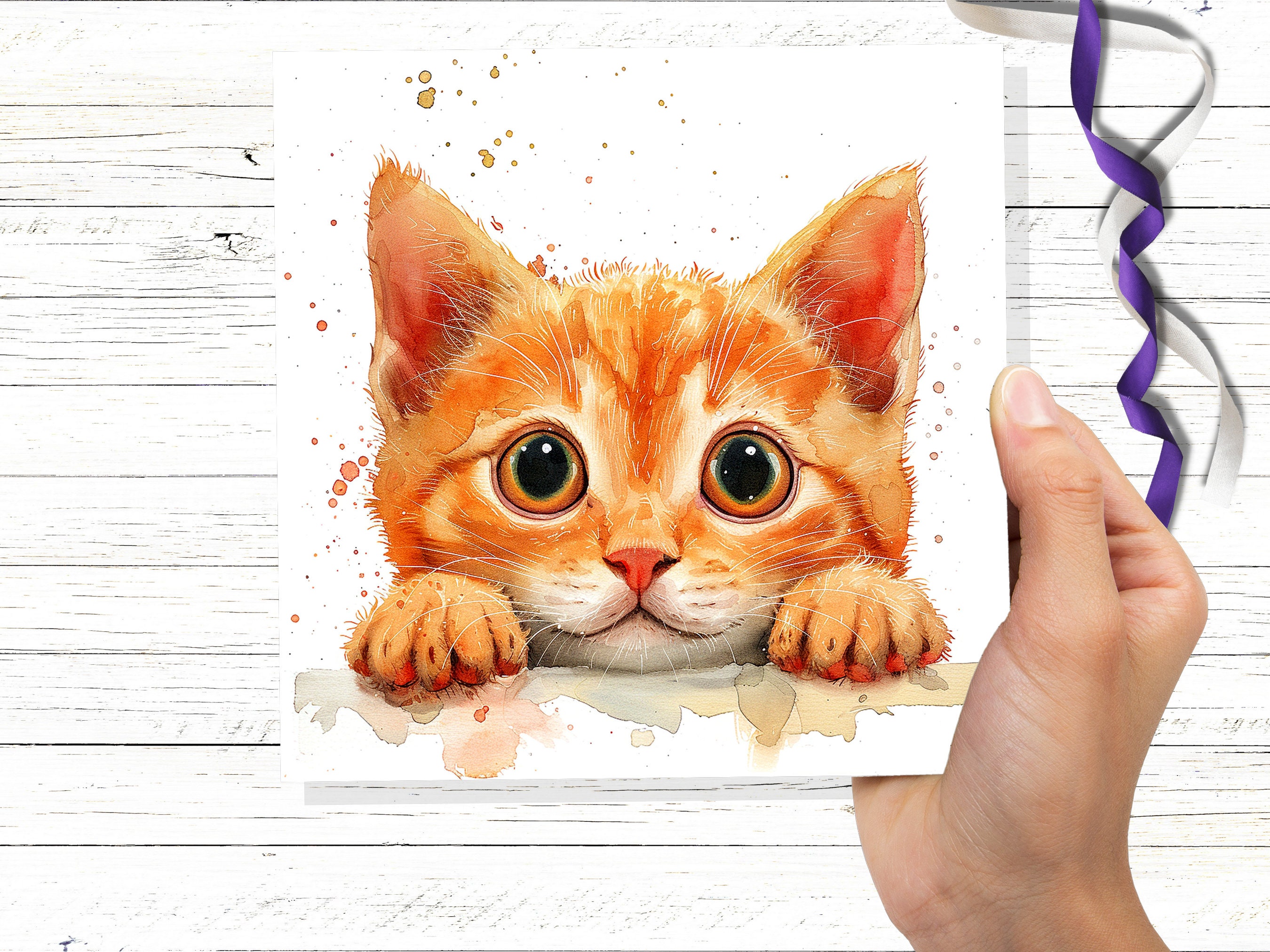 Cute Ginger Kitten Card for Cat Lovers Pet Owners Playful Curiosity Birthday Greeting Cards to Say Thank You for Pet Sitting Vet Care Thanks - View 7