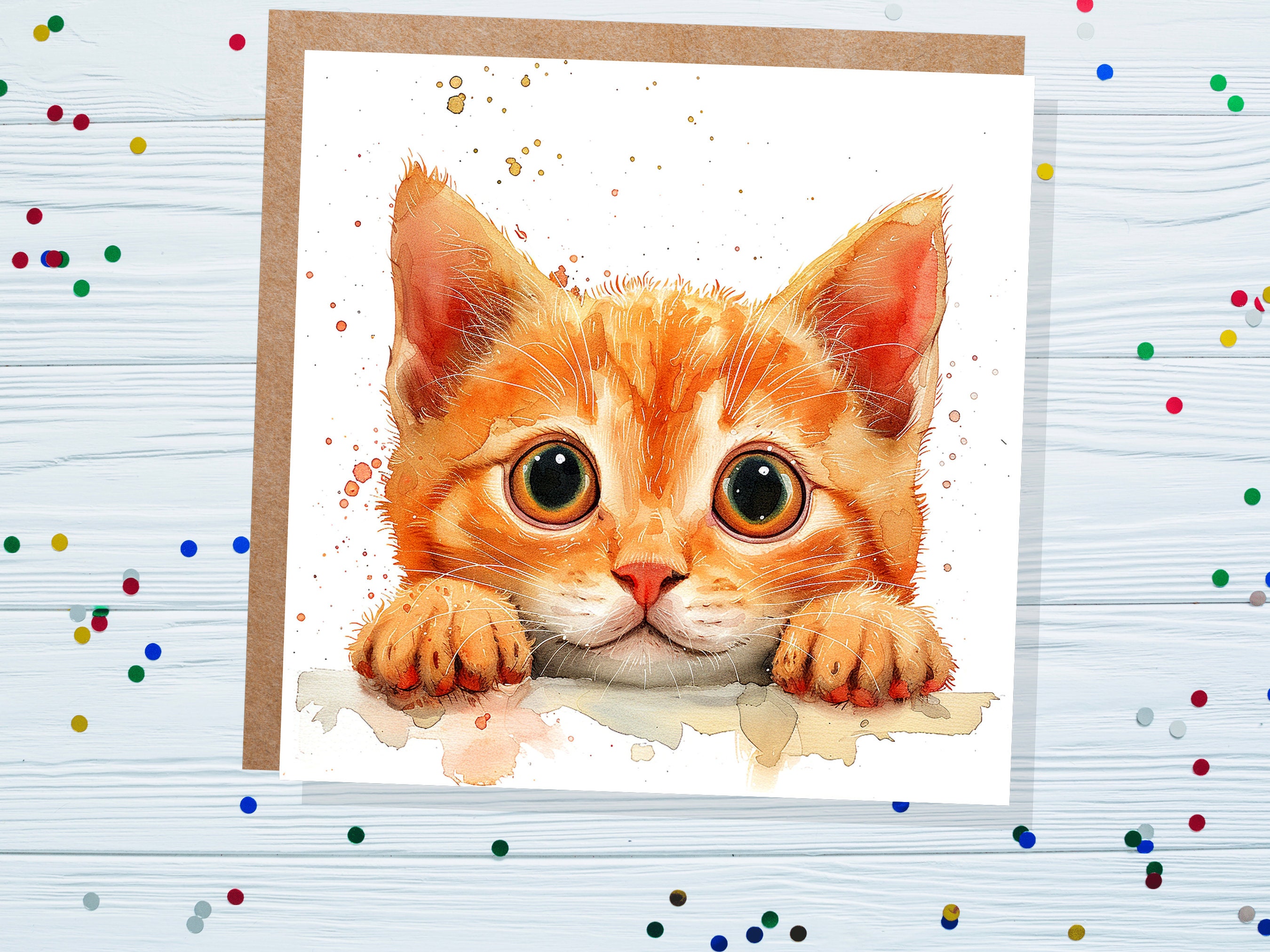 Cute Ginger Kitten Card for Cat Lovers Pet Owners Playful Curiosity Birthday Greeting Cards to Say Thank You for Pet Sitting Vet Care Thanks