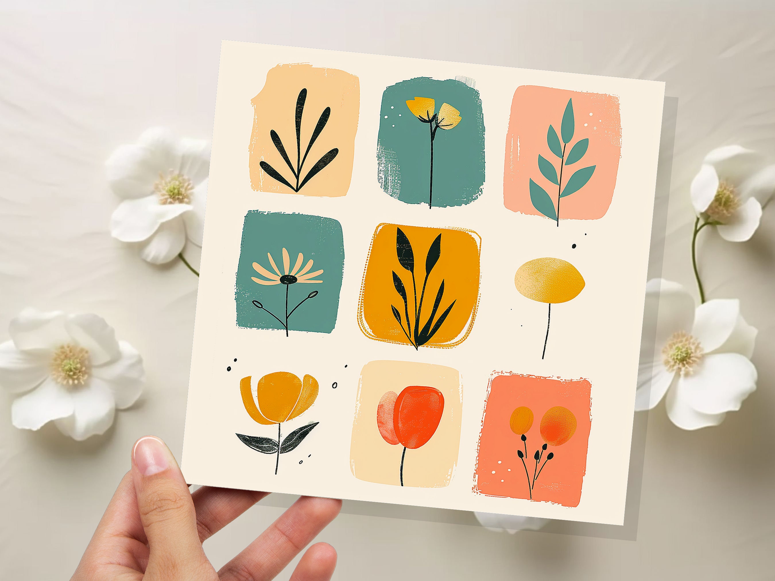 Mini Floral Illustrations Card Earthy Tones Mid-Century Modern Floral Foliage Design Boho Plant Lover Friends Family Any Occasion Art Lover