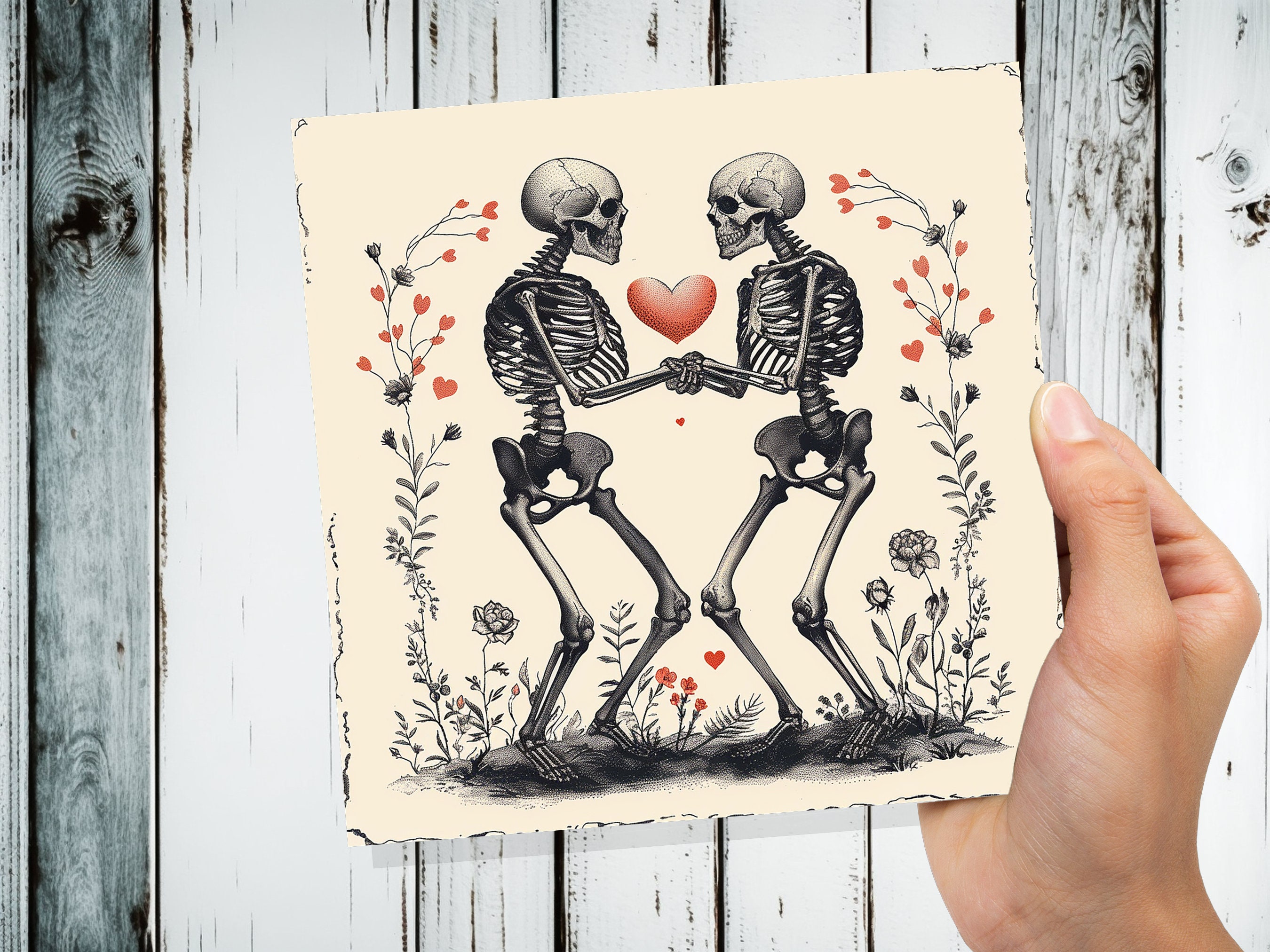 Til Death Do Us Part Card Skeleton Eternal I Love you Forever Romance Heart Gothic Valentine Wedding Anniversary Lovers Engagement Goth Art - View 7