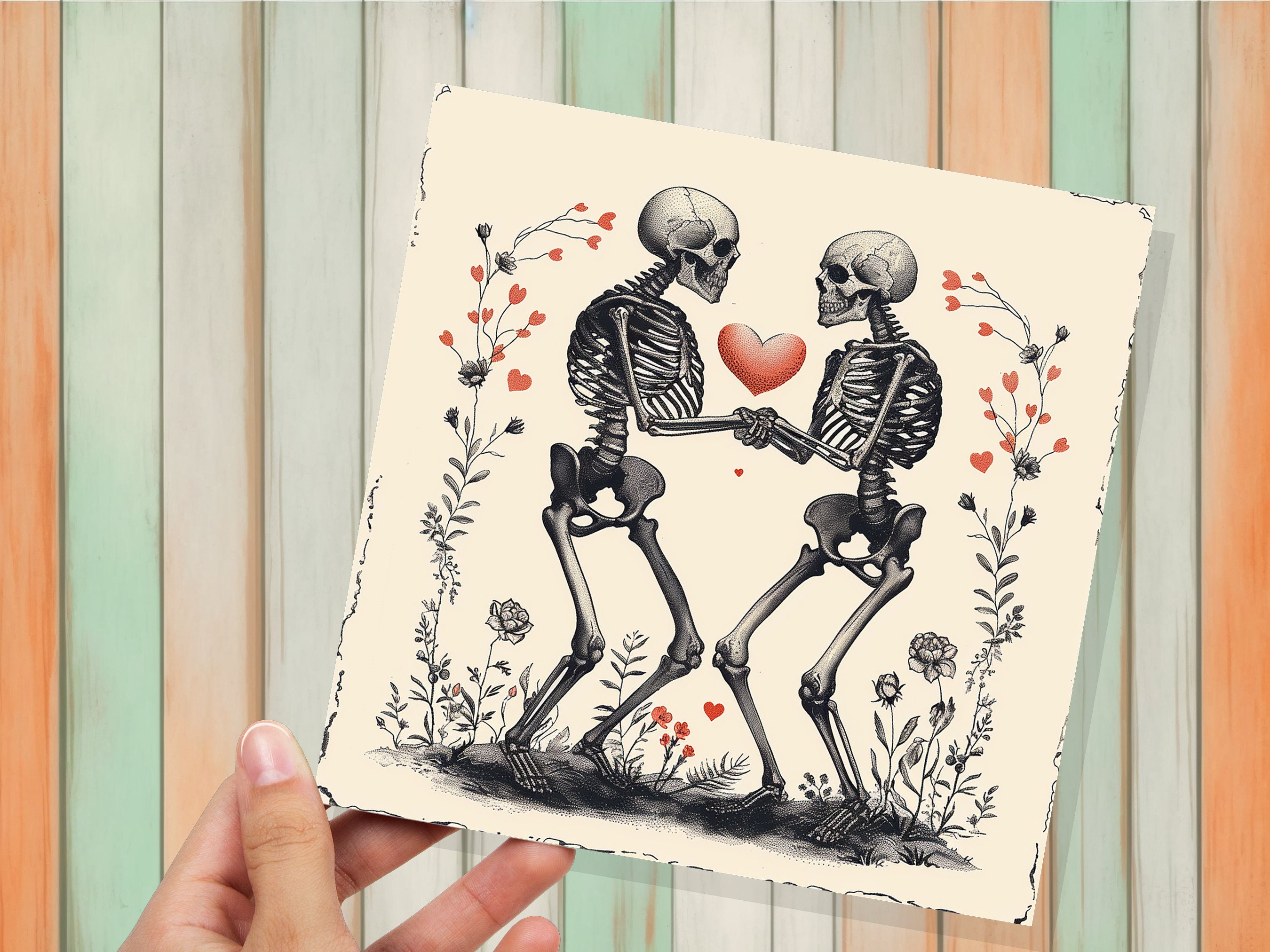 Til Death Do Us Part Card Skeleton Eternal I Love you Forever Romance Heart Gothic Valentine Wedding Anniversary Lovers Engagement Goth Art - View 5