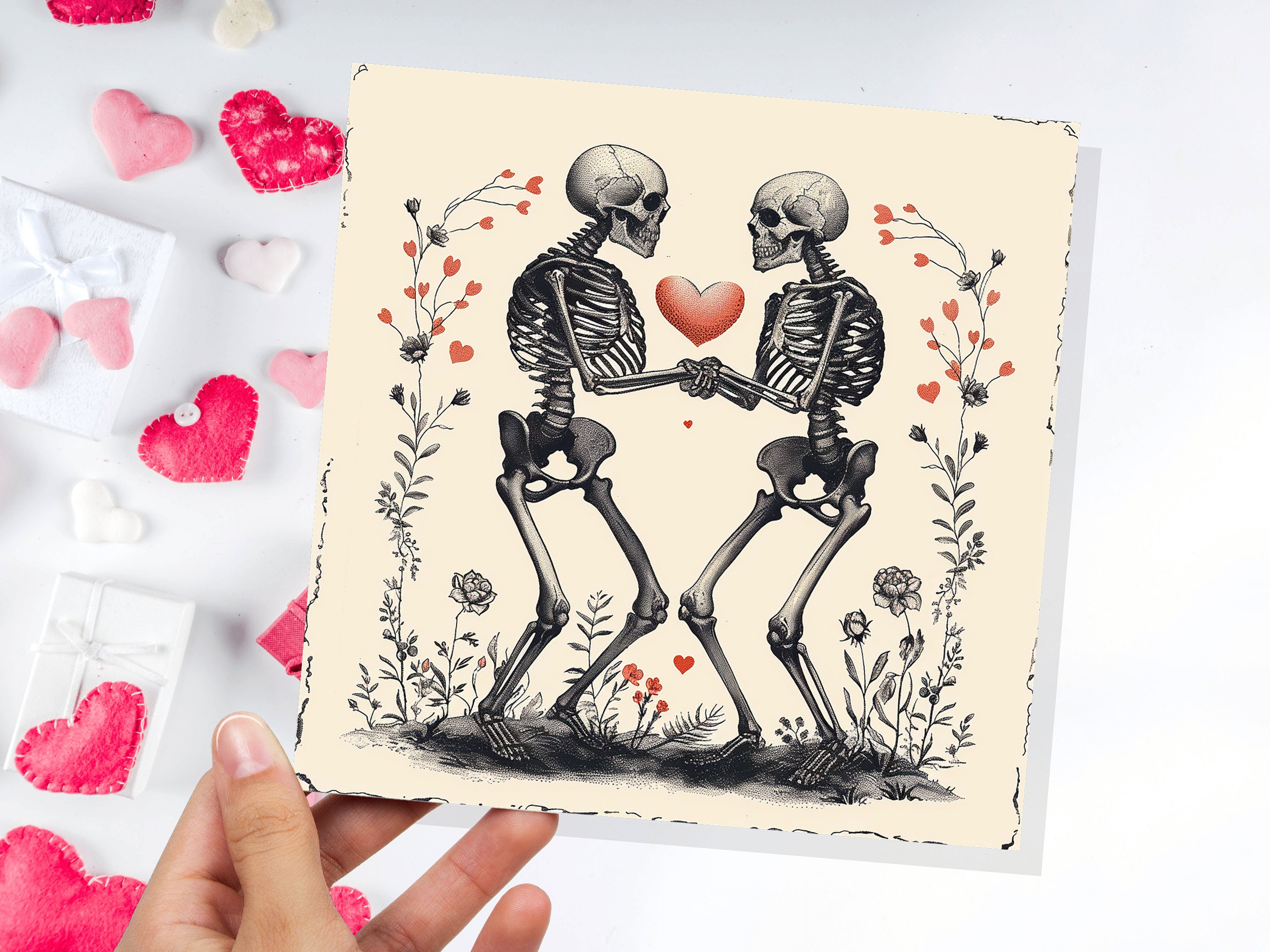 Til Death Do Us Part Card Skeleton Eternal I Love you Forever Romance Heart Gothic Valentine Wedding Anniversary Lovers Engagement Goth Art