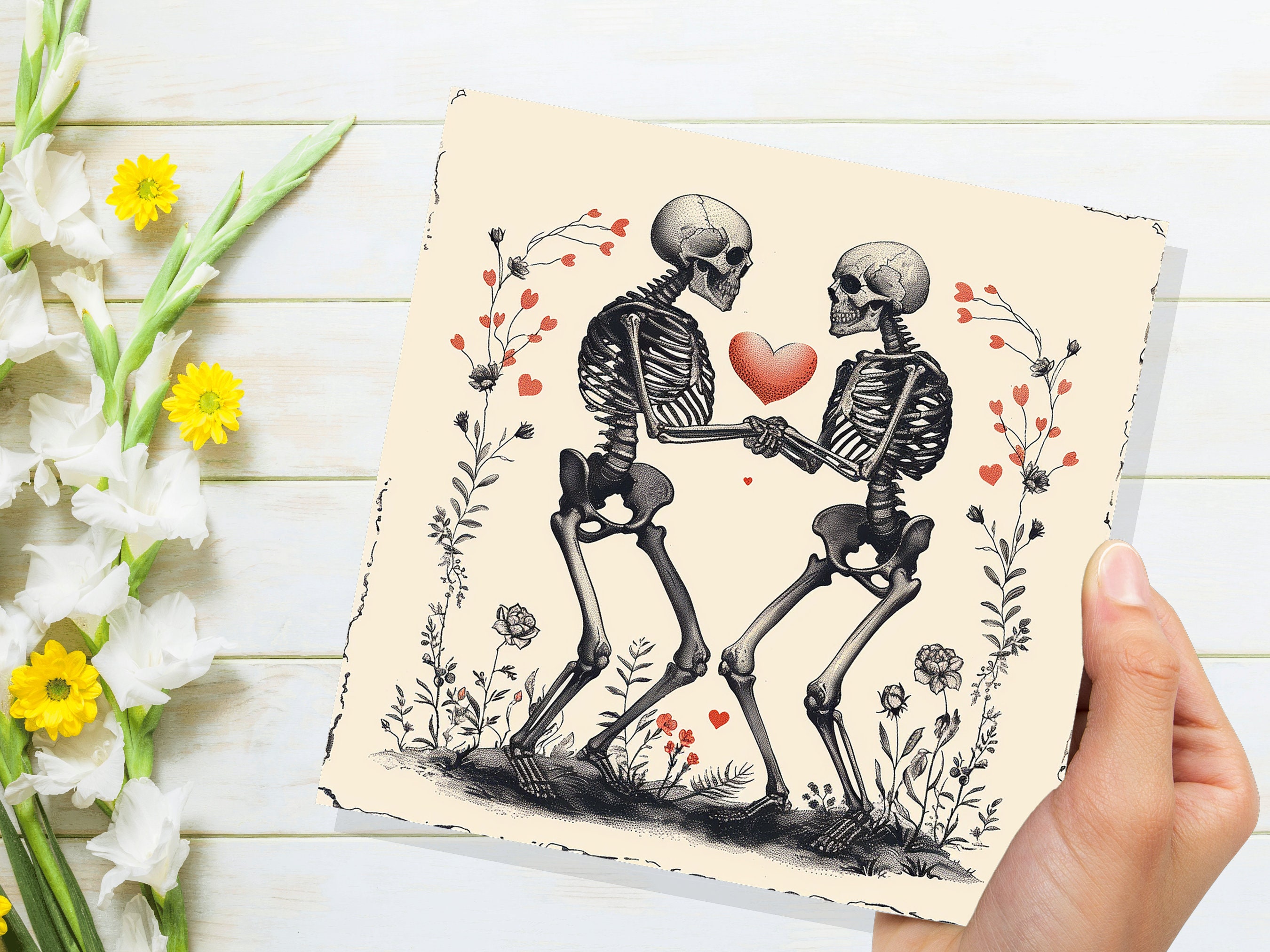 Til Death Do Us Part Card Skeleton Eternal I Love you Forever Romance Heart Gothic Valentine Wedding Anniversary Lovers Engagement Goth Art - View 8