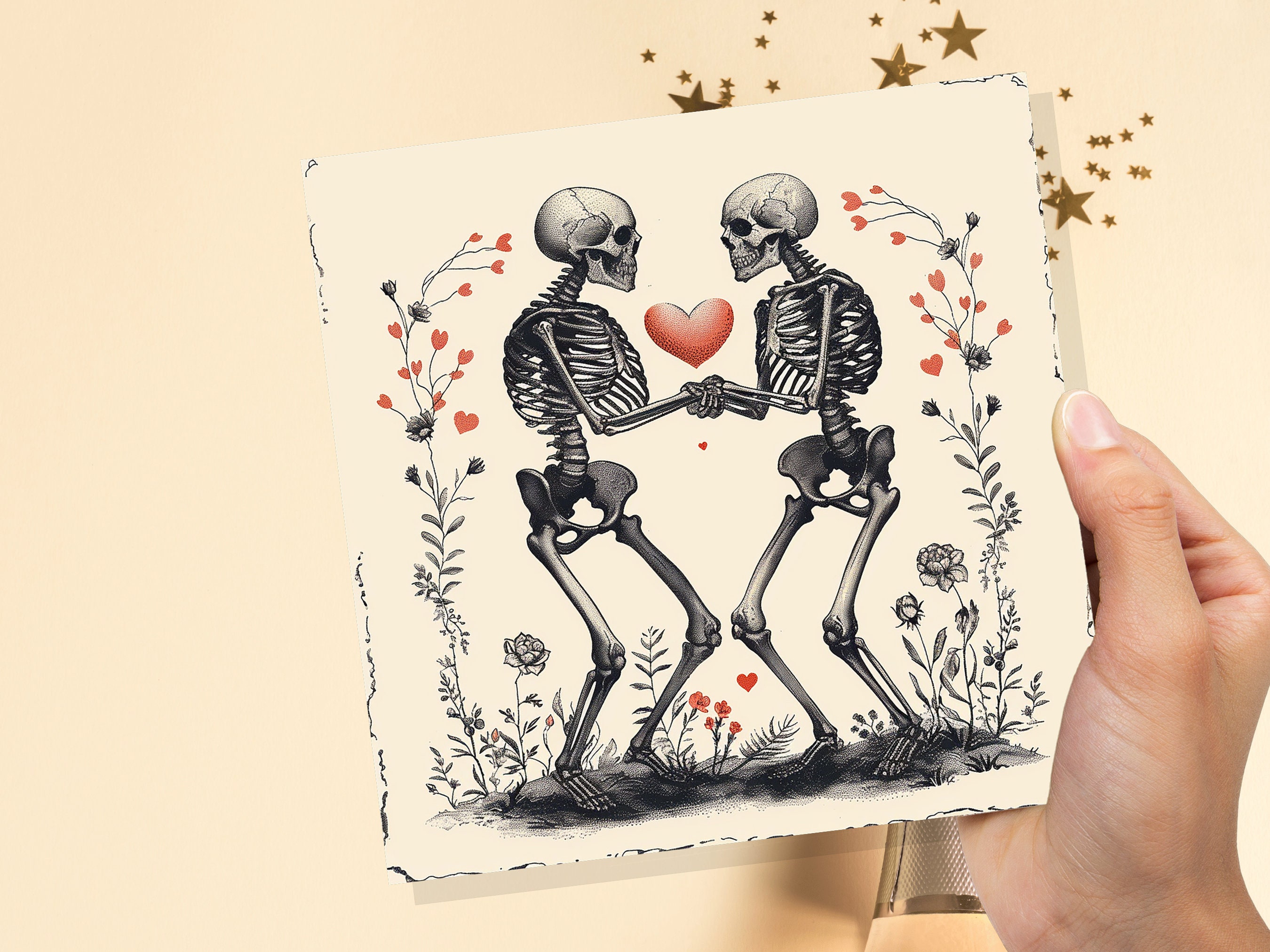 Til Death Do Us Part Card Skeleton Eternal I Love you Forever Romance Heart Gothic Valentine Wedding Anniversary Lovers Engagement Goth Art - View 9