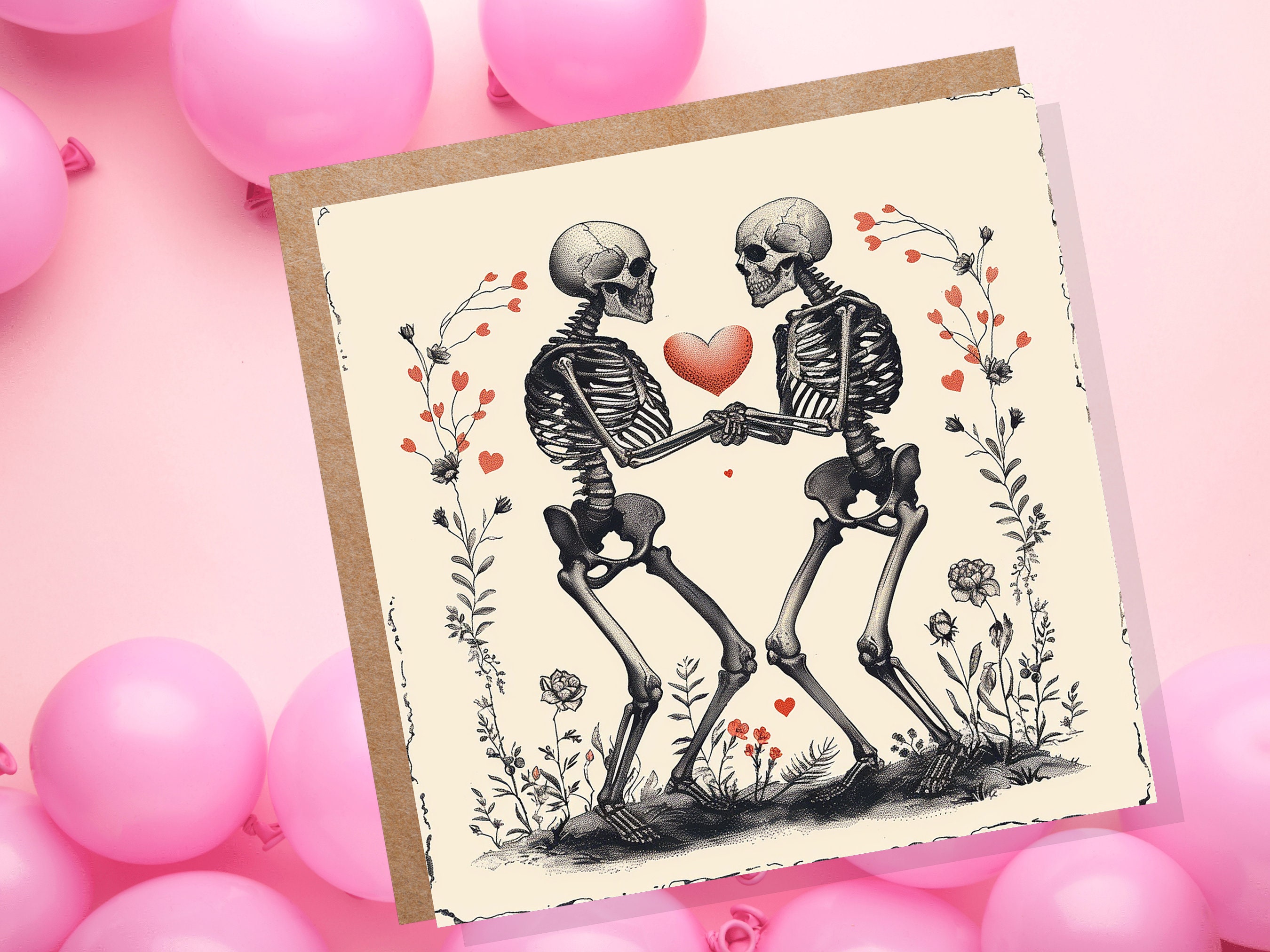 Til Death Do Us Part Card Skeleton Eternal I Love you Forever Romance Heart Gothic Valentine Wedding Anniversary Lovers Engagement Goth Art - View 4