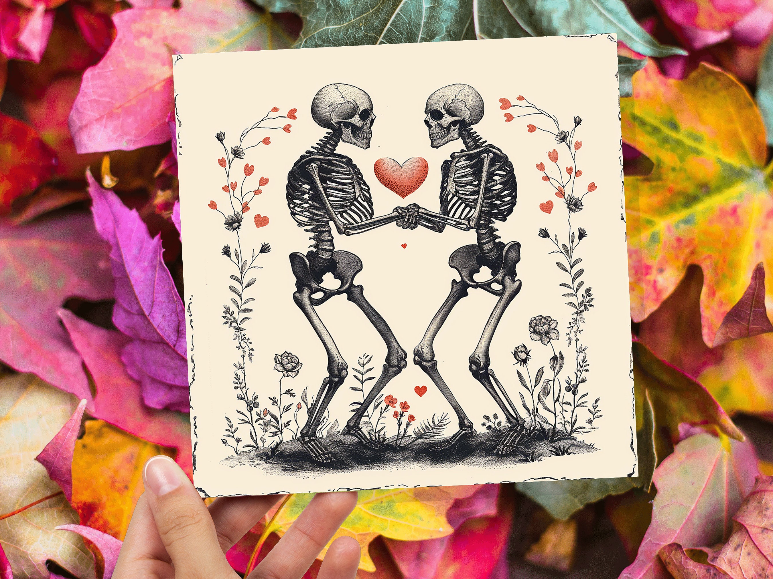 Til Death Do Us Part Card Skeleton Eternal I Love you Forever Romance Heart Gothic Valentine Wedding Anniversary Lovers Engagement Goth Art - View 6